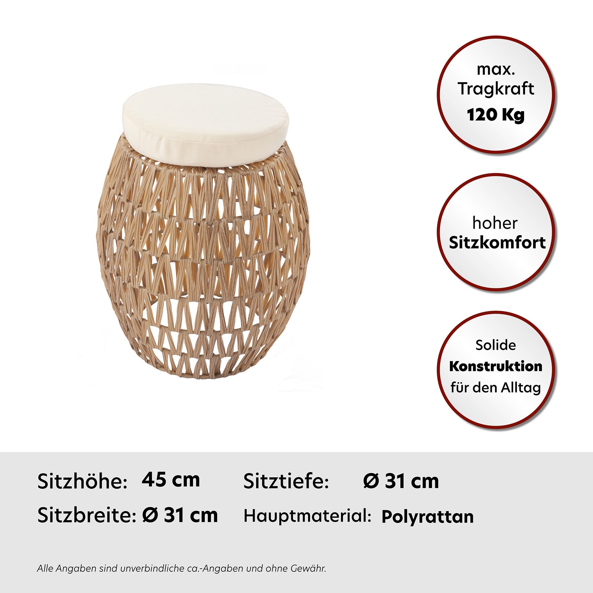 Thumbnail - Kayoom Rattanstuhl "Stuhl / Hocker Alba Hellbraun, 2er-Set Rattan-Hocker, Bast-Optik" () 1 Stk. Unikat, in Handarbeit ge...