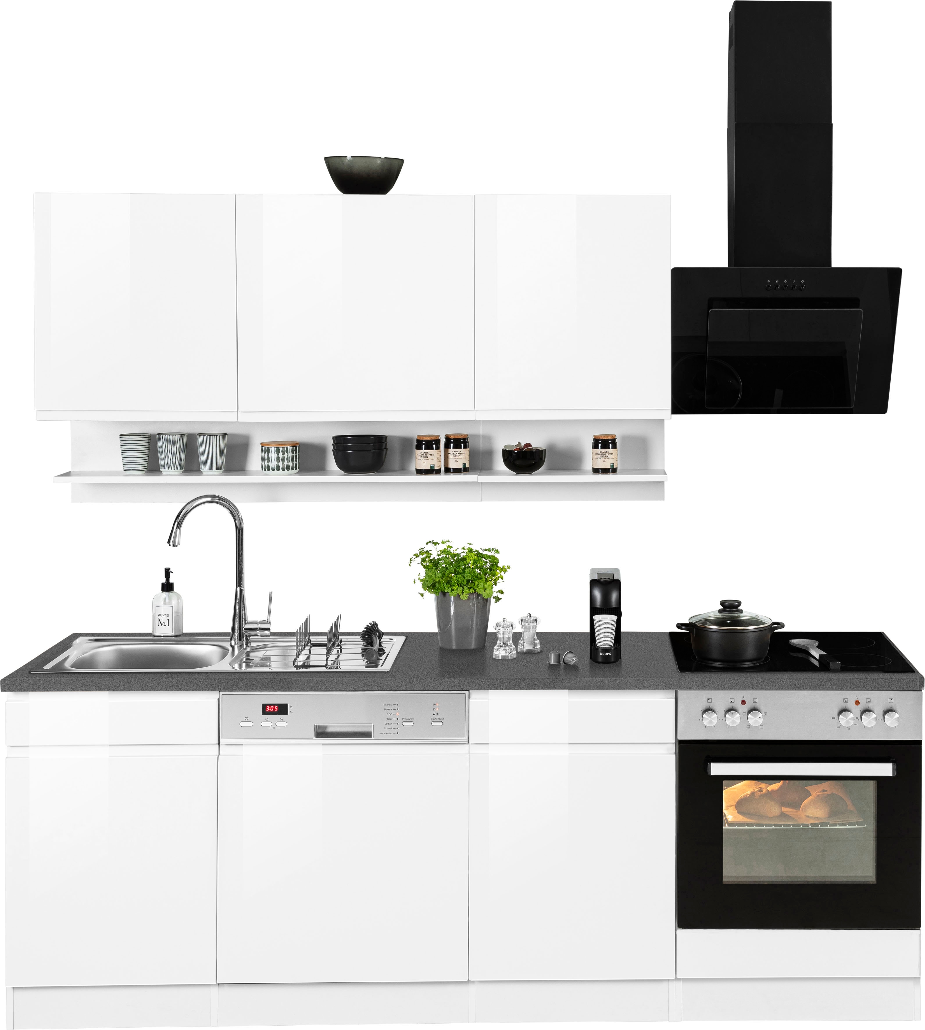KOCHSTATION "KS-Virginia,neu in verbesserter Ausführung" Arbeitsplatte 38 mm stark, Stauraum, Softclose, Breite 220 cm, Soft-Close, wahlweise mit E-Geräten