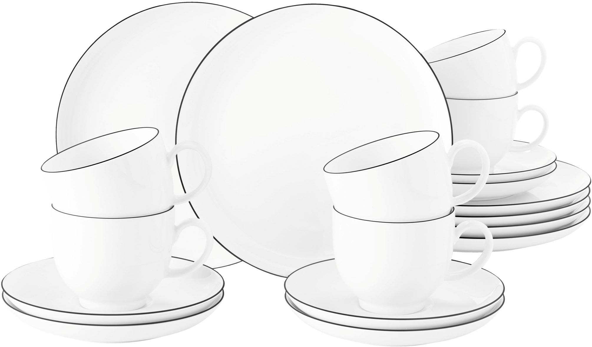 Seltmann Weiden Kaffeeservice »Geschirr-Set, Service Lido Black Line«, (Set, 18 tlg.), Tassen, Untertassen, Teller, 18 Teile, für 6 Personen, Made in Germany