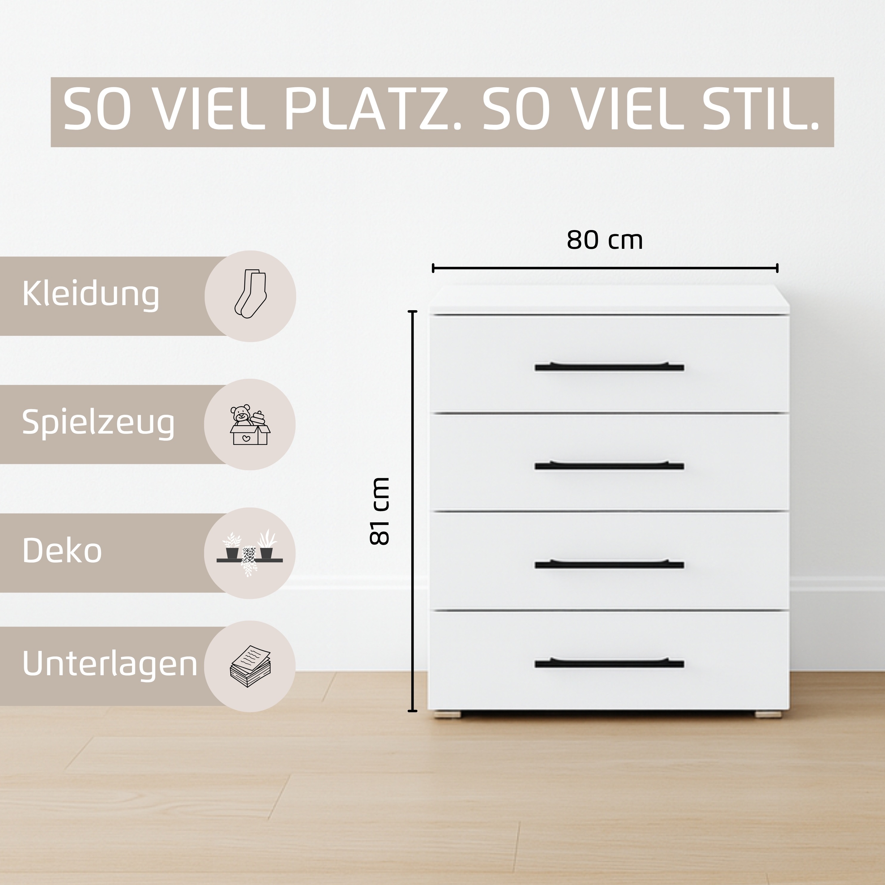 Thumbnail - rauch Schubkastenkommode "Sideboard Schubladenkommode AVOLA mit Dekorfront" Breite 80 cm inkl. Soft-Close-Funktion, Beim...