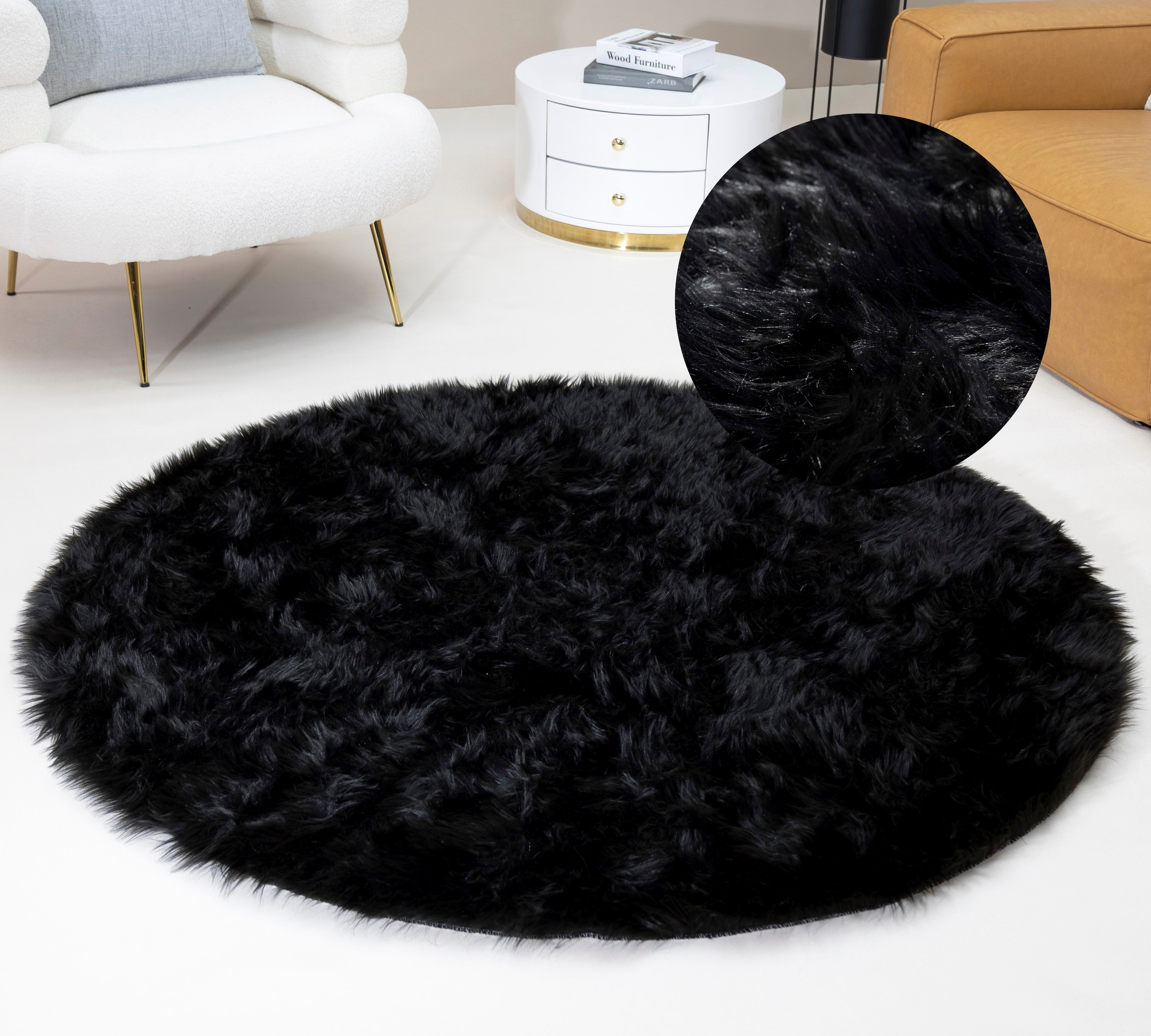 my home Fellteppich "Dena, Hochflor Teppiche" rund 60 mm Höhe Kunstfell, we günstig online kaufen