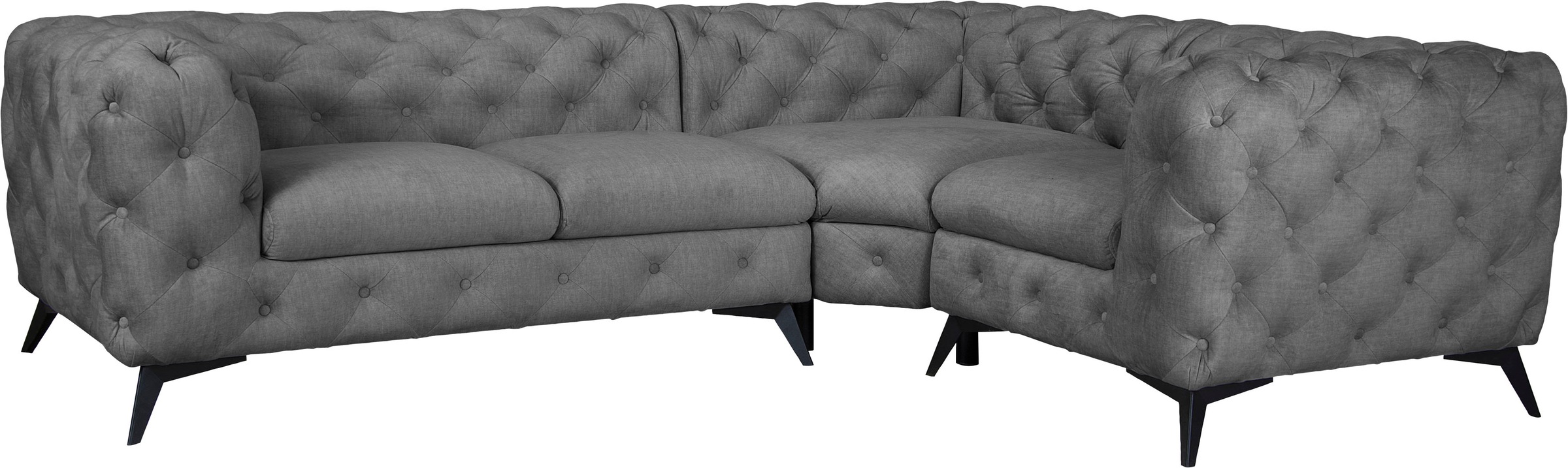 Leonique Chesterfield-Sofa »Ecksofa GLYNIS L-Form mit Wellenunterfederung, Maße B/T/H 264/204/75cm«, aufwändige Knopfheftung, moderne Chesterfield Optik, Fußfarbe wählbar