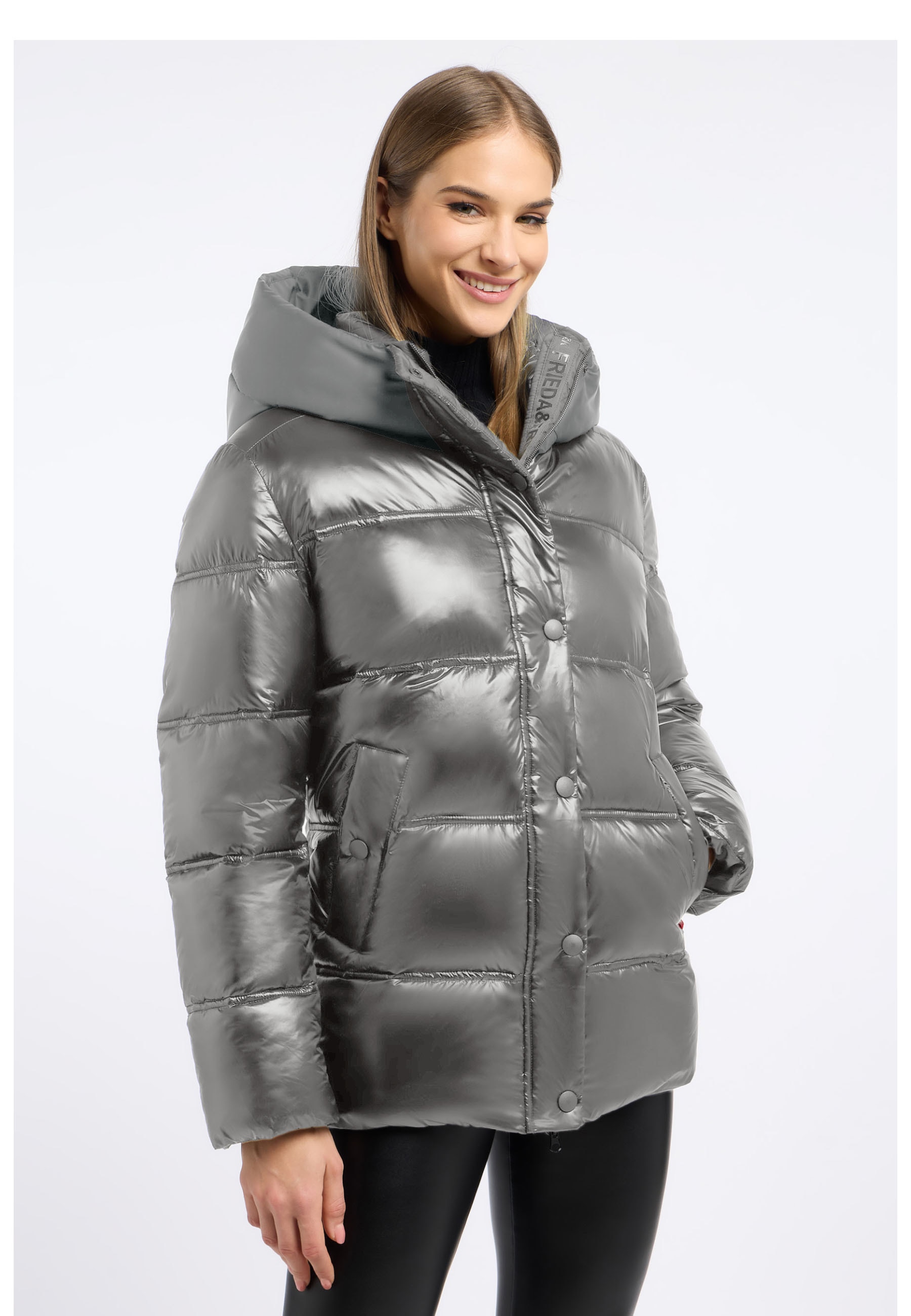 Frieda & Freddies Winterjacke "Frieda & Freddies Pufferjacke im Materialmix mit Kapuze"
