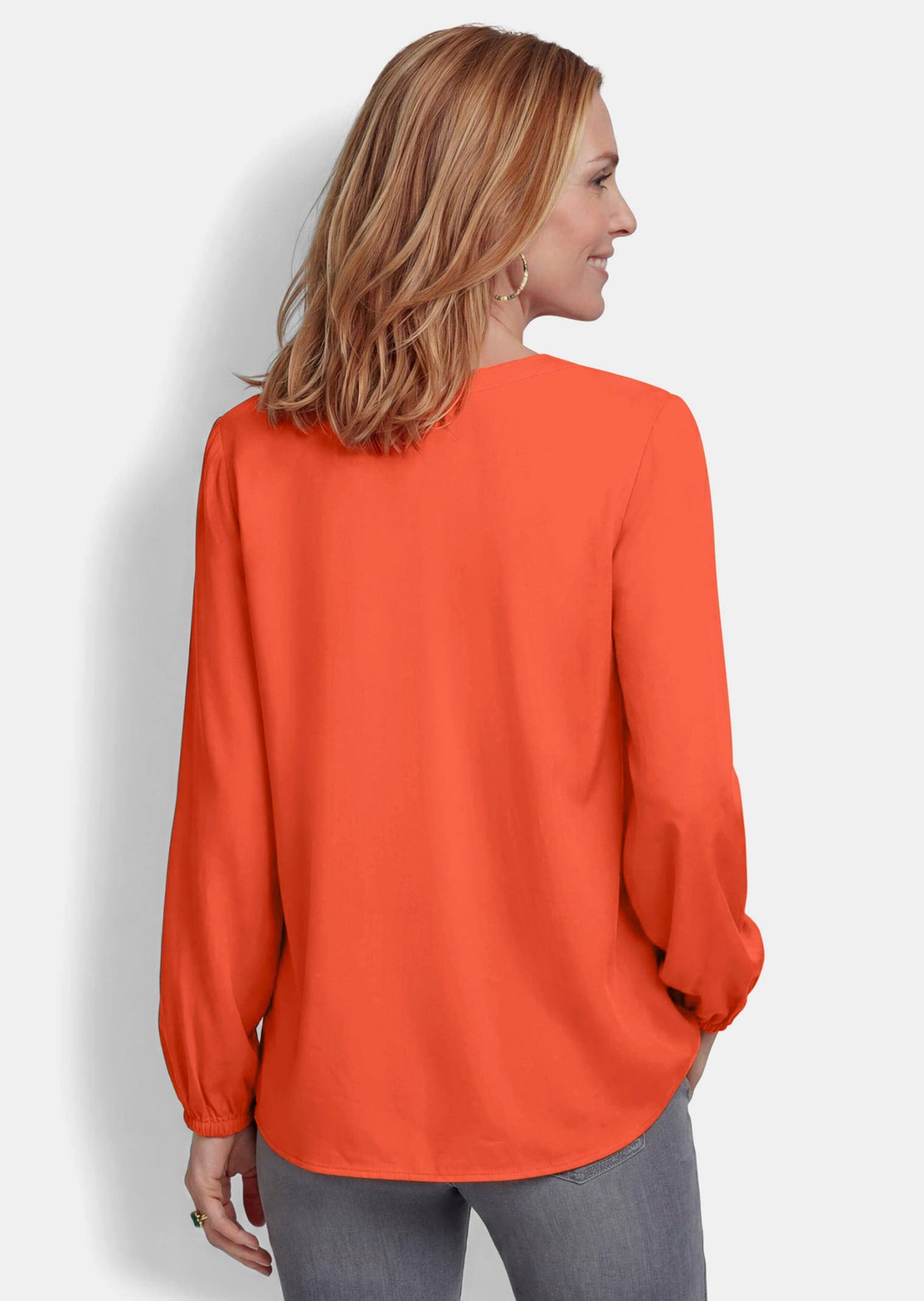 GOLDNER Druckbluse »Satinbluse mit femininer Raffung« verdeckte Knopfleiste