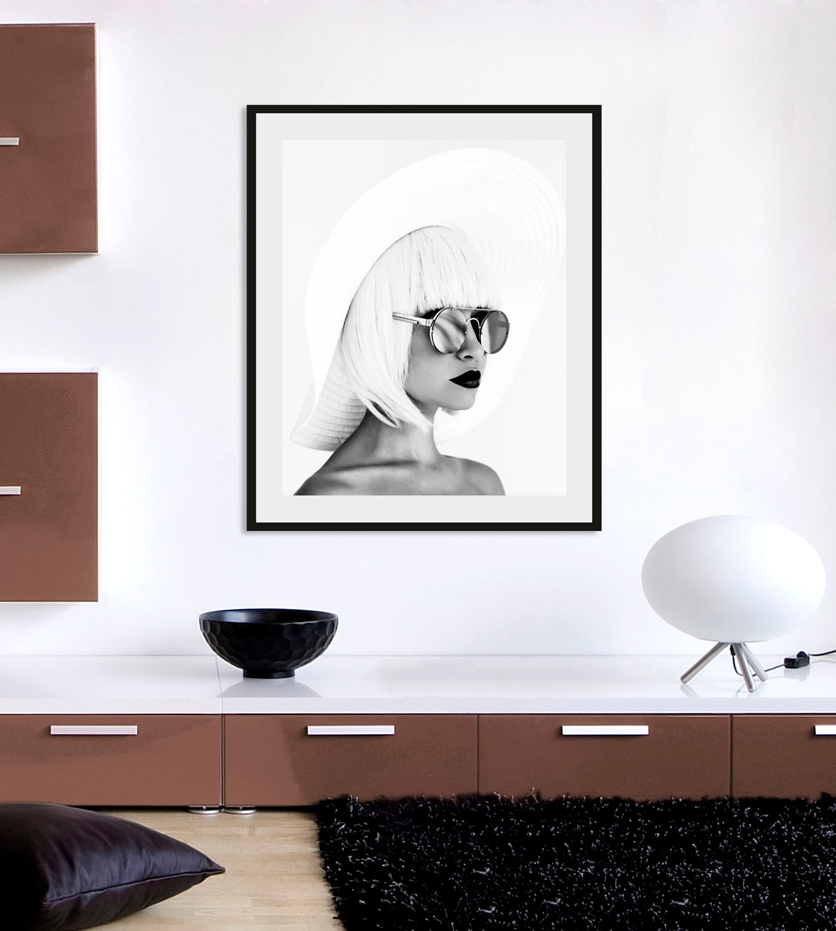 queence Bild "Jessica" Bilder von Frauen Fashion Foto Frau Magazincover Mode Portrait Porträts Schwarz-Weiß 1 Stk. tlg. HD Premium Poster-Druck inkl. Holzrahmen
