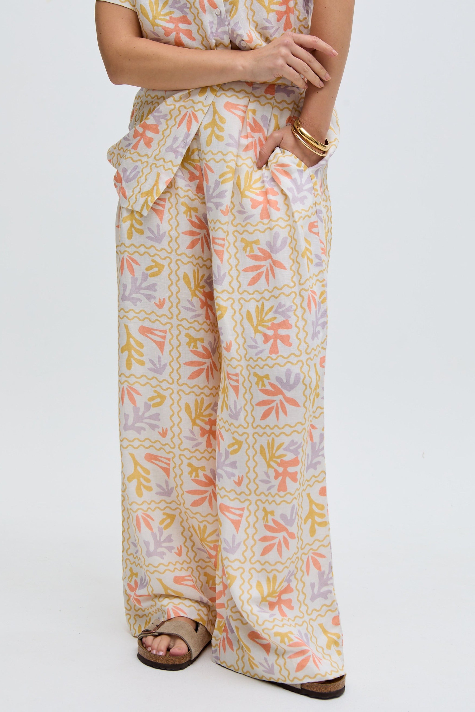 RAFFYA Jerseyhose »Matisse Wide Leg Patchwork Floral Print Trouser Damen«