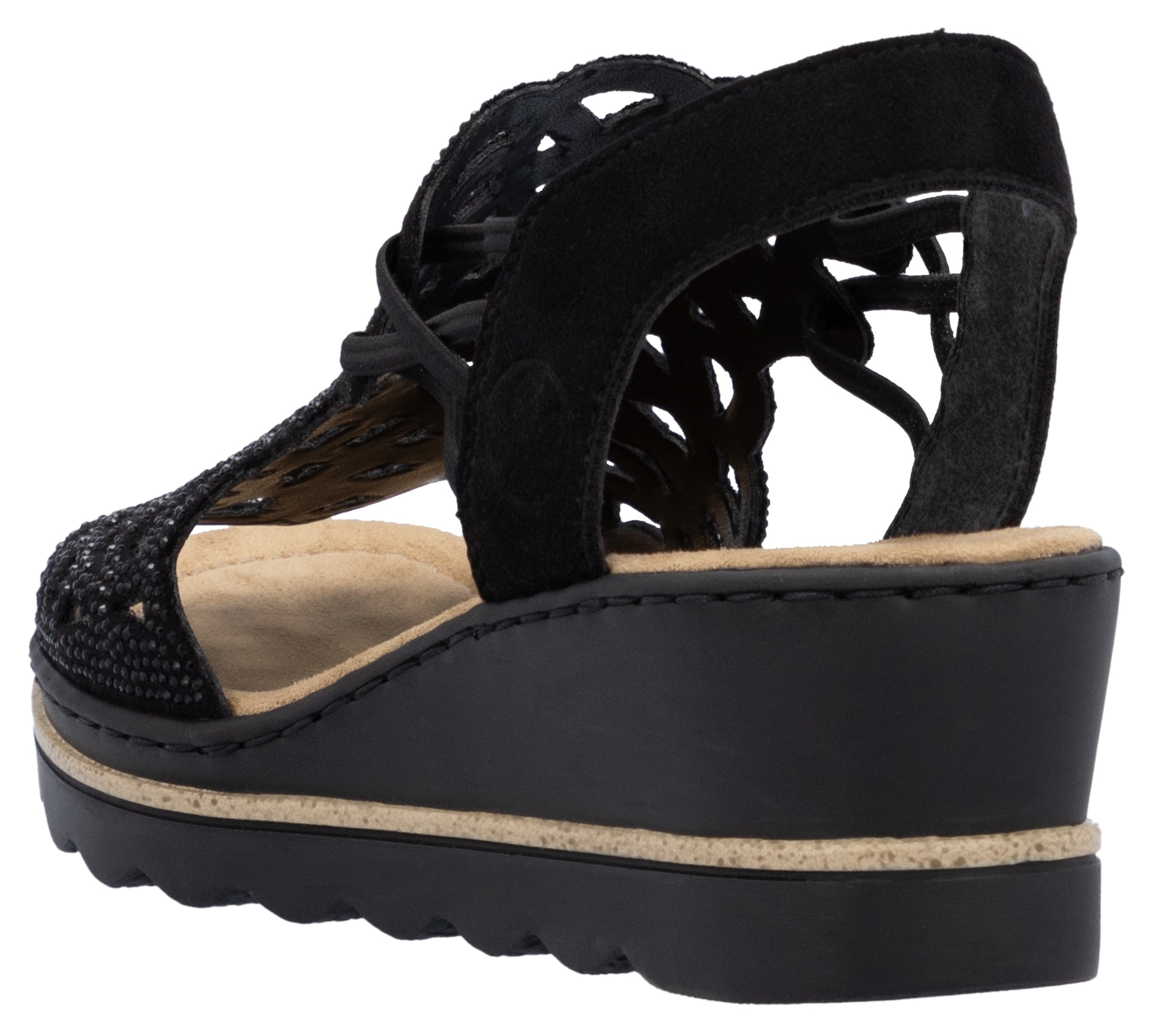 Rieker Keilsandalette, Sommerschuh, Plateausandale, Schlupfschuh mit Schmucksteinchen