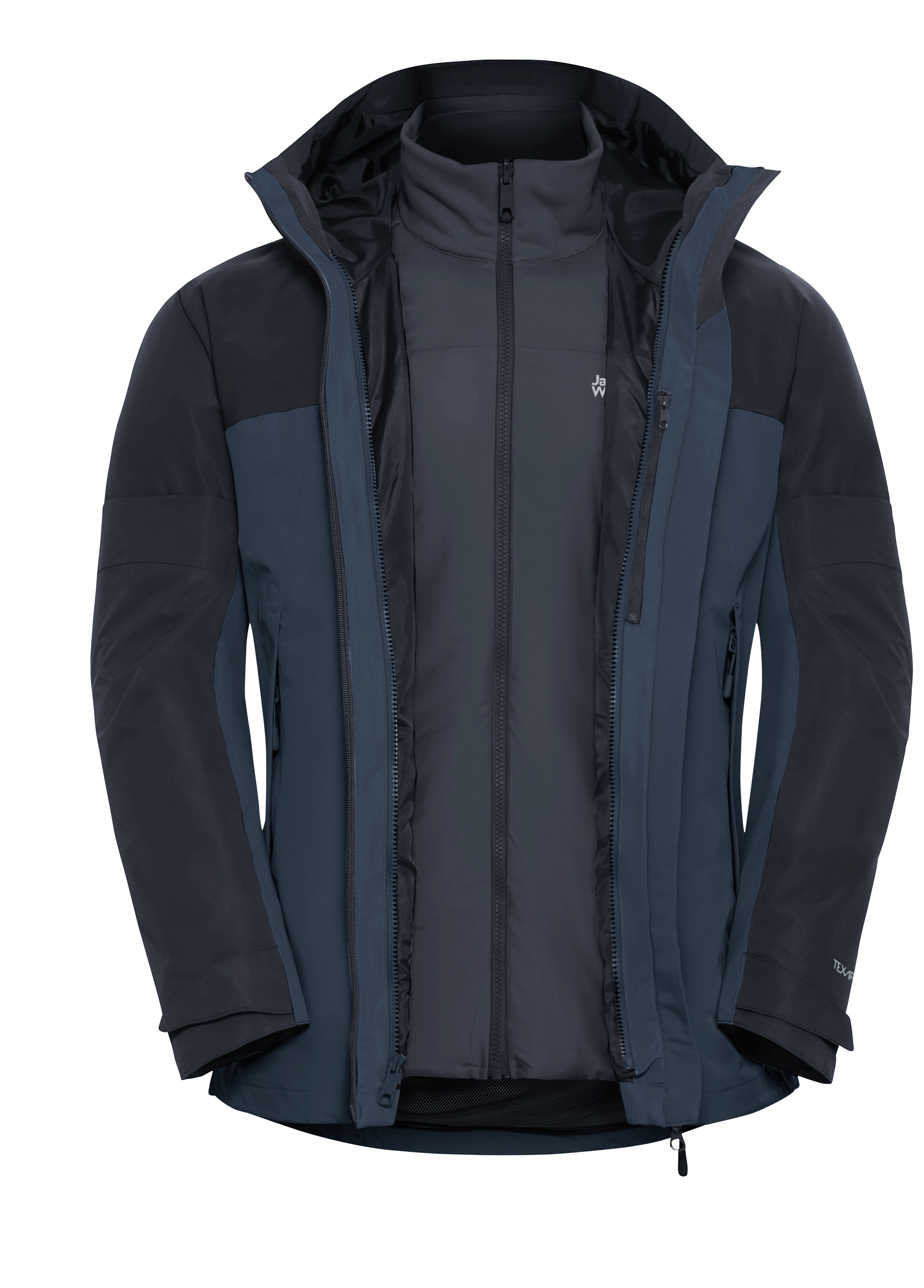 Jack Wolfskin 3-in-1-Funktionsjacke mit Kapuze mit Kapuze mit regulierbarem Elastikband, wasserdicht, winddicht