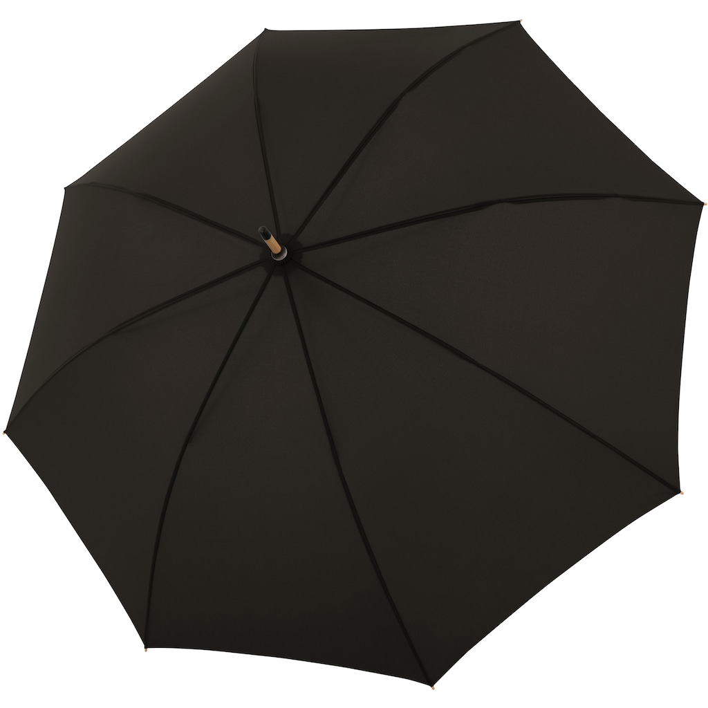 doppler® Stockregenschirm »nature Long simple black« aus recyceltem Material mit Schirmgriff aus Holz