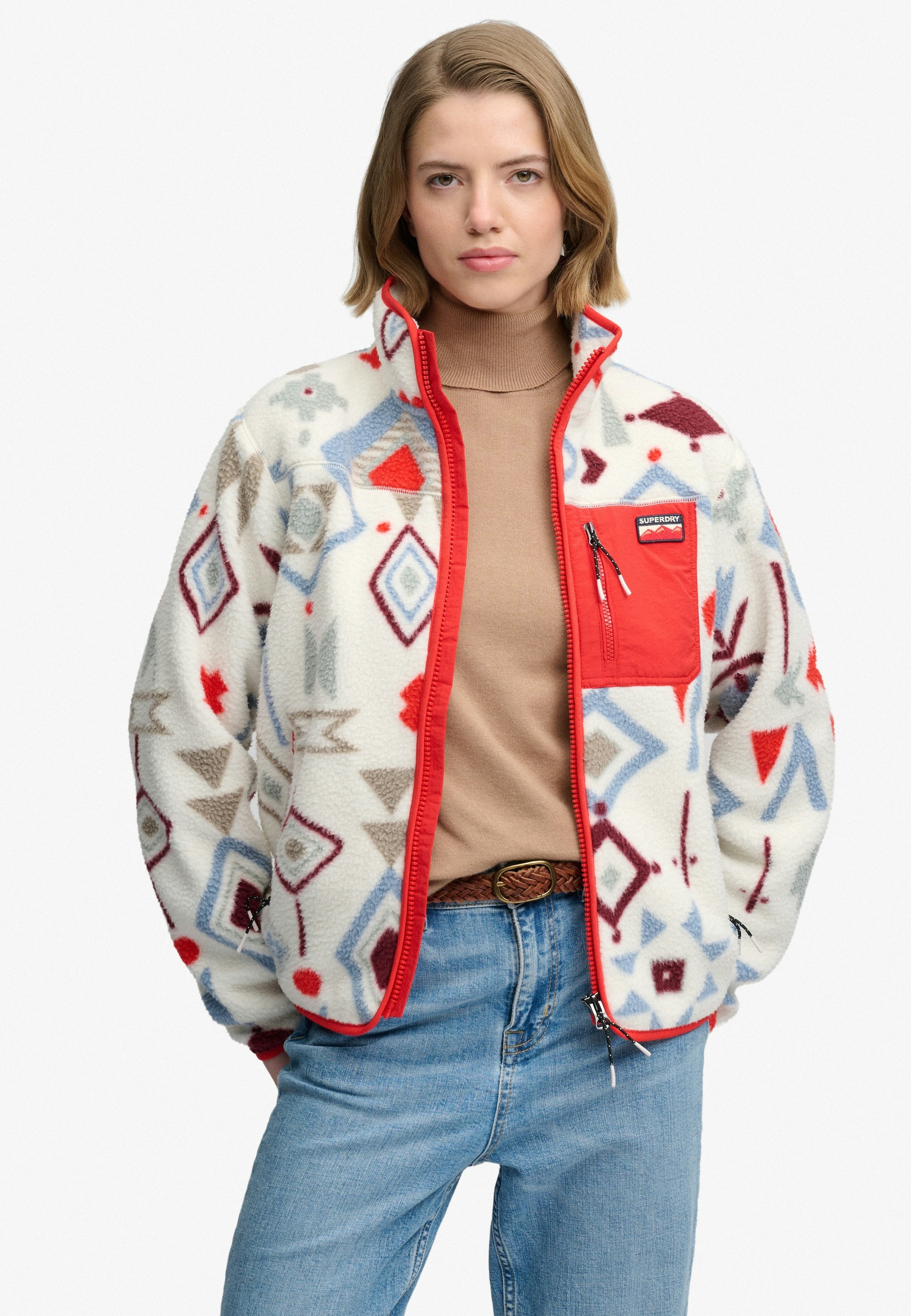Superdry Fleecejacke »OUTDOOR PRINTED ZIP FLEECE« Slim Fit, mit Stehkragen