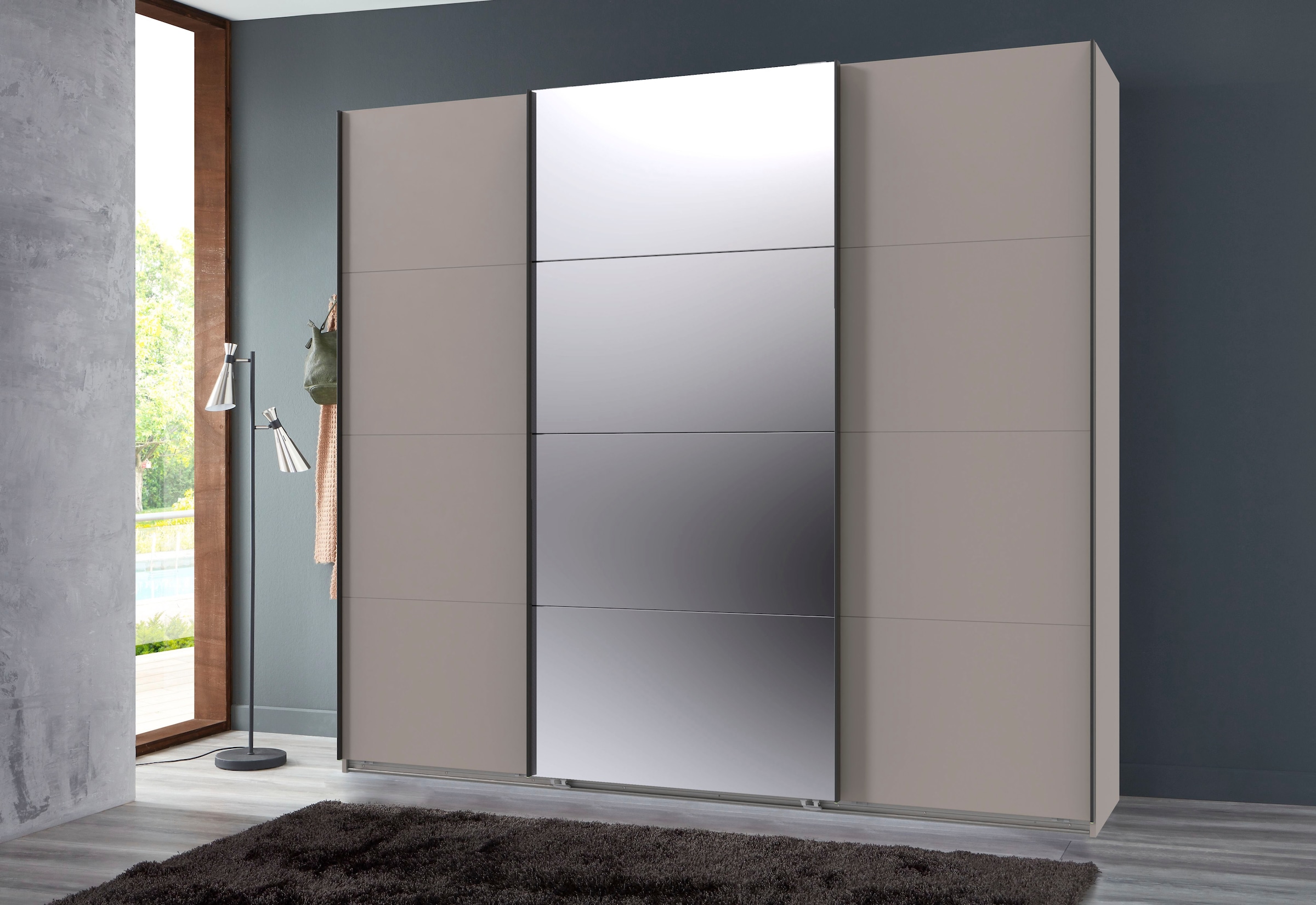Wimex Kleiderschrank »Mugano, Made in Germany, Lieferung bis in Deine Etage und Stellort«, (wähle Deine Ausstattung: Basic oder Premium!), 3 Schwebetüren, große Größen, mit oder ohne Spiegel, Metallgriffe