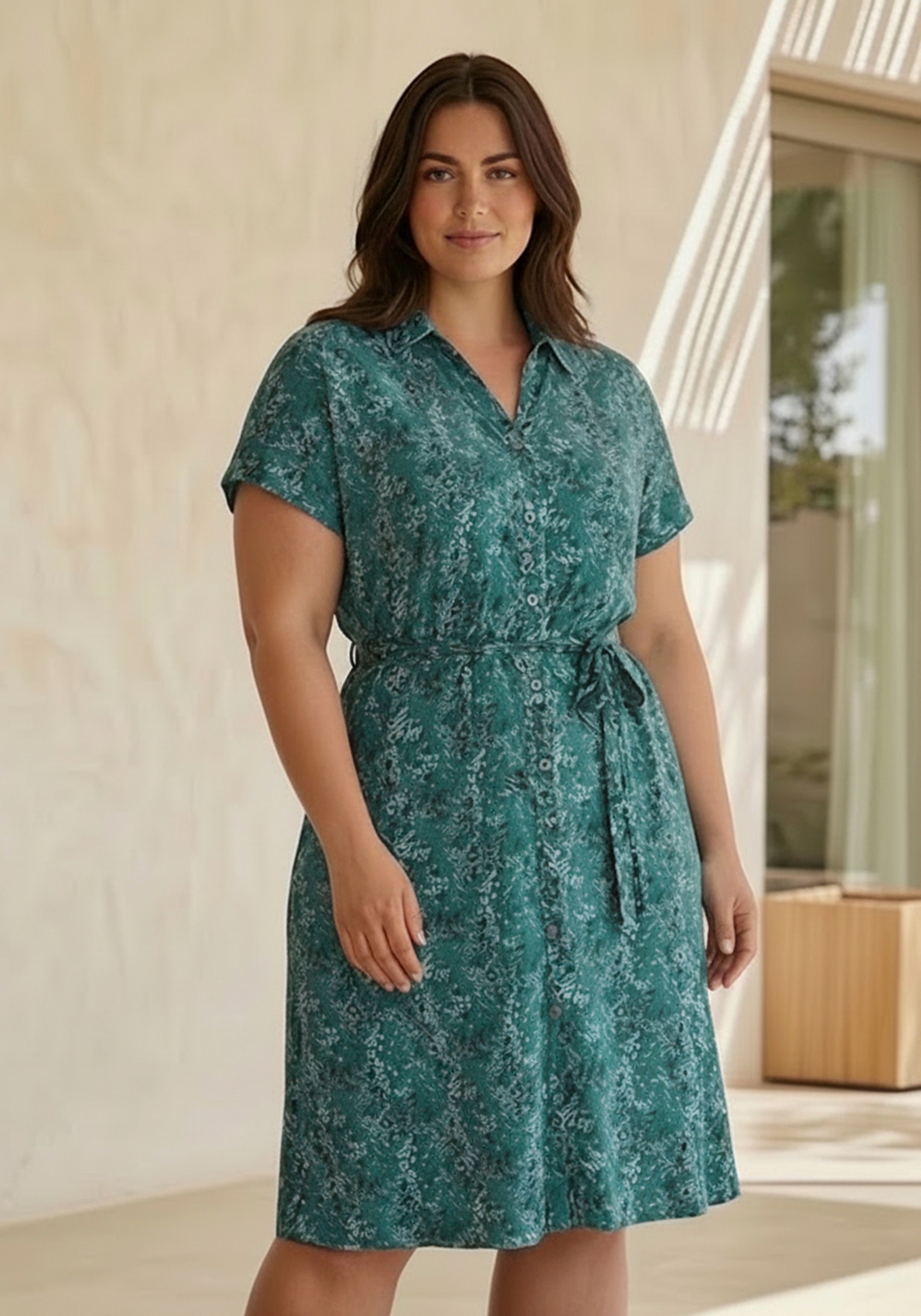 Laura Scott CURVE Jerseykleid "Große Größen" in A-Linie mit Hemdkragen, geblümt