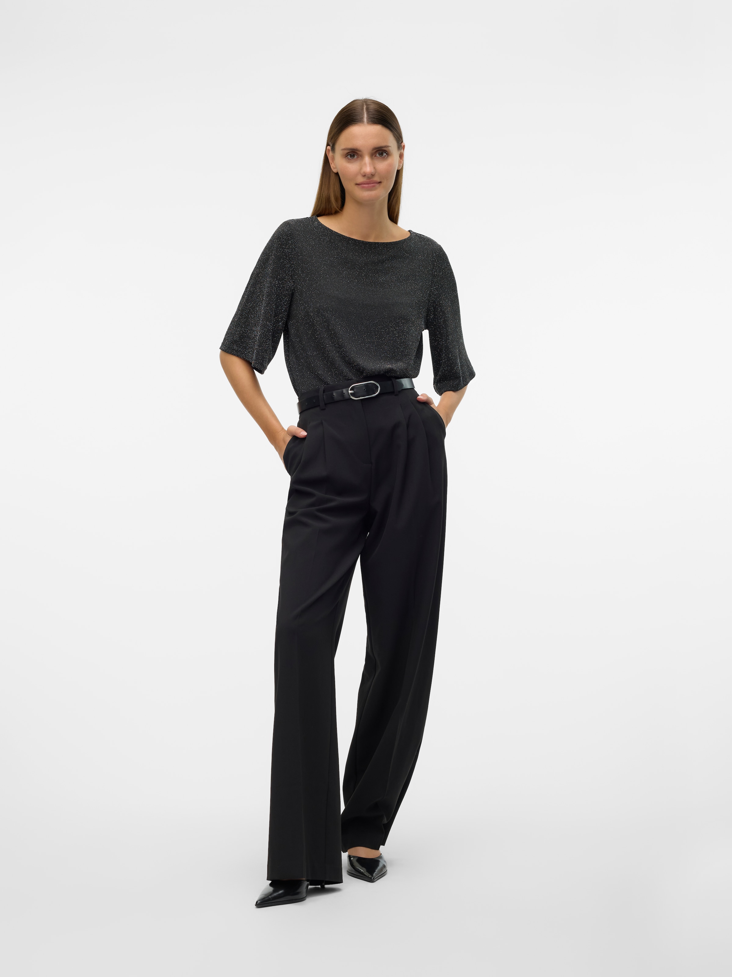 Vero Moda Rundhalsshirt »VMKANVA 2/4 GLITTER TOP JRS« mit Glitzereffekt