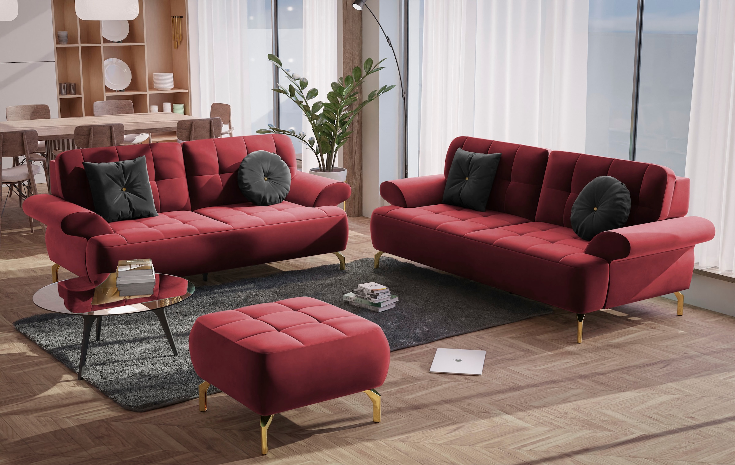 sit&more 2-Sitzer »Orient 1«, inkl. 2 Zierkissen mit Strass-Stein, goldfarbene Metallfüße