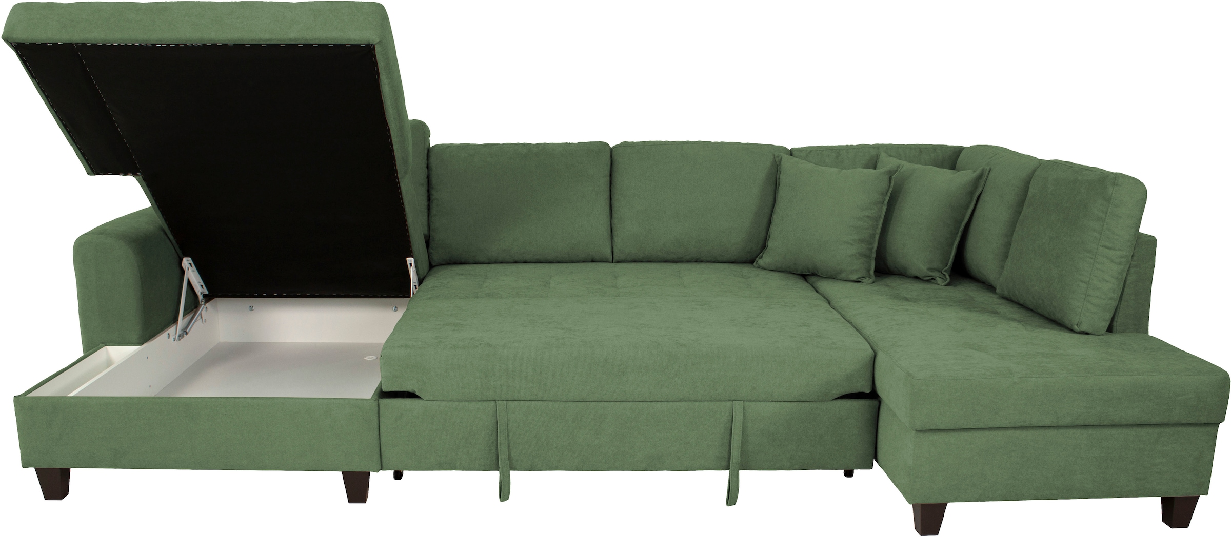 Trends by HG Wohnlandschaft »Moritz U-Form, B: 324 cm« mit Bettfunktion, Bettkasten & Zierkissen
