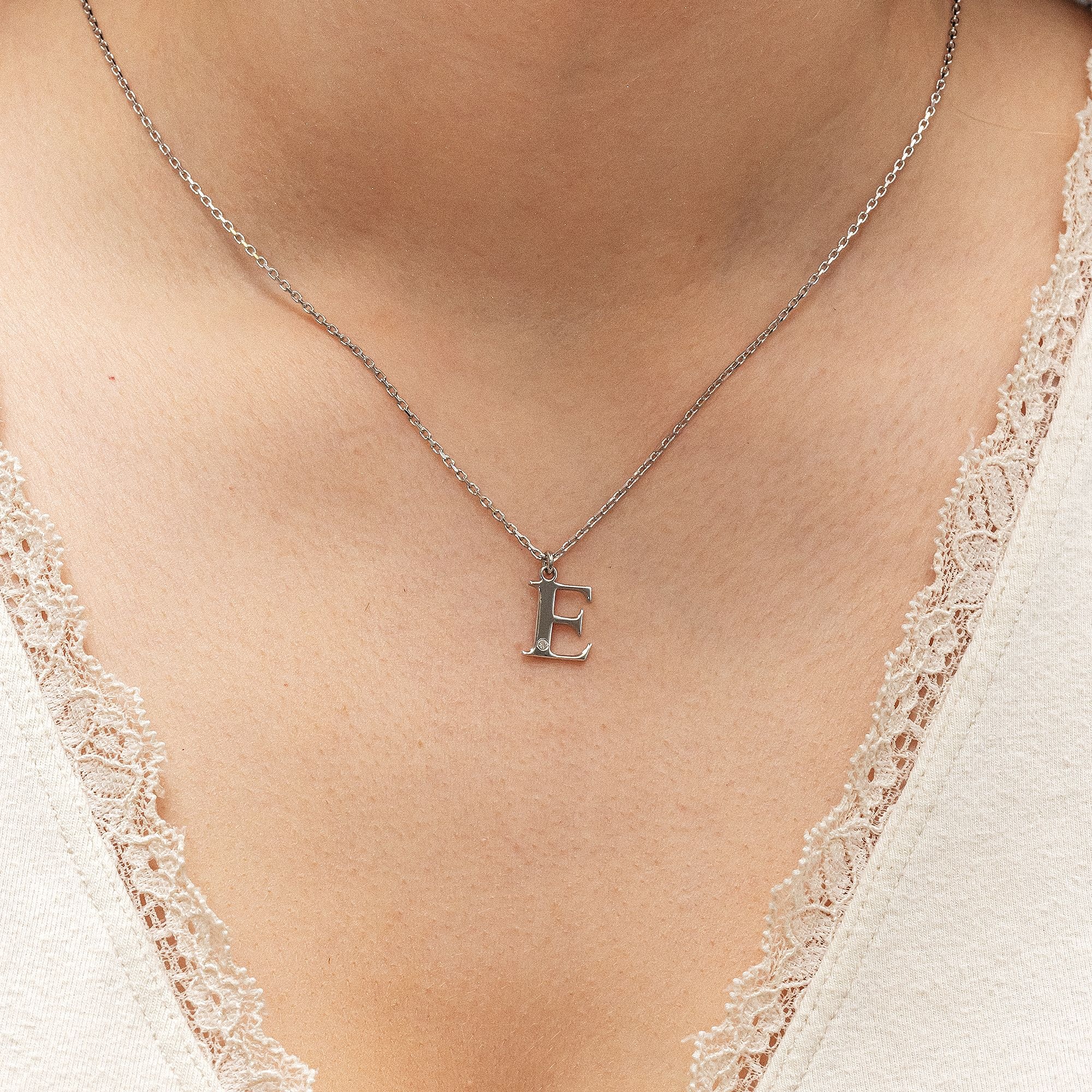 Kette mit Anhänger DIAMONDS BY ELLEN K. "Silber 925 mit 1x Diamant 0,008ct. Buchstabe E", weiß, Halsketten, Damen, 45+3cm, 0,01, Silber 925 (Sterlingsilber), L: 48 B: 12mm, glänzend, B:12mm 2
