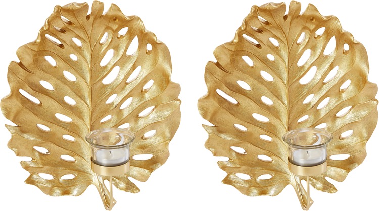 Wandkerzenhalter »Leaf, gold«, (2er-Set), modern, glamourös, Polyresin (Kunststein),...
