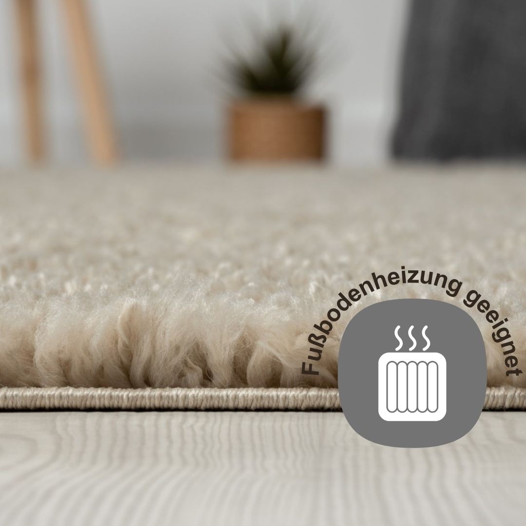 Hochflor-Teppich "My Shaggy", beige, B:70cm H:37mm L:140cm, Polypropylen (PP), MYFLAIR MÖBEL & ACCESSOIRES, Teppiche, Shaggy, Uni-Farben, leicht glänzend, Microfaser, extra flauschig 3