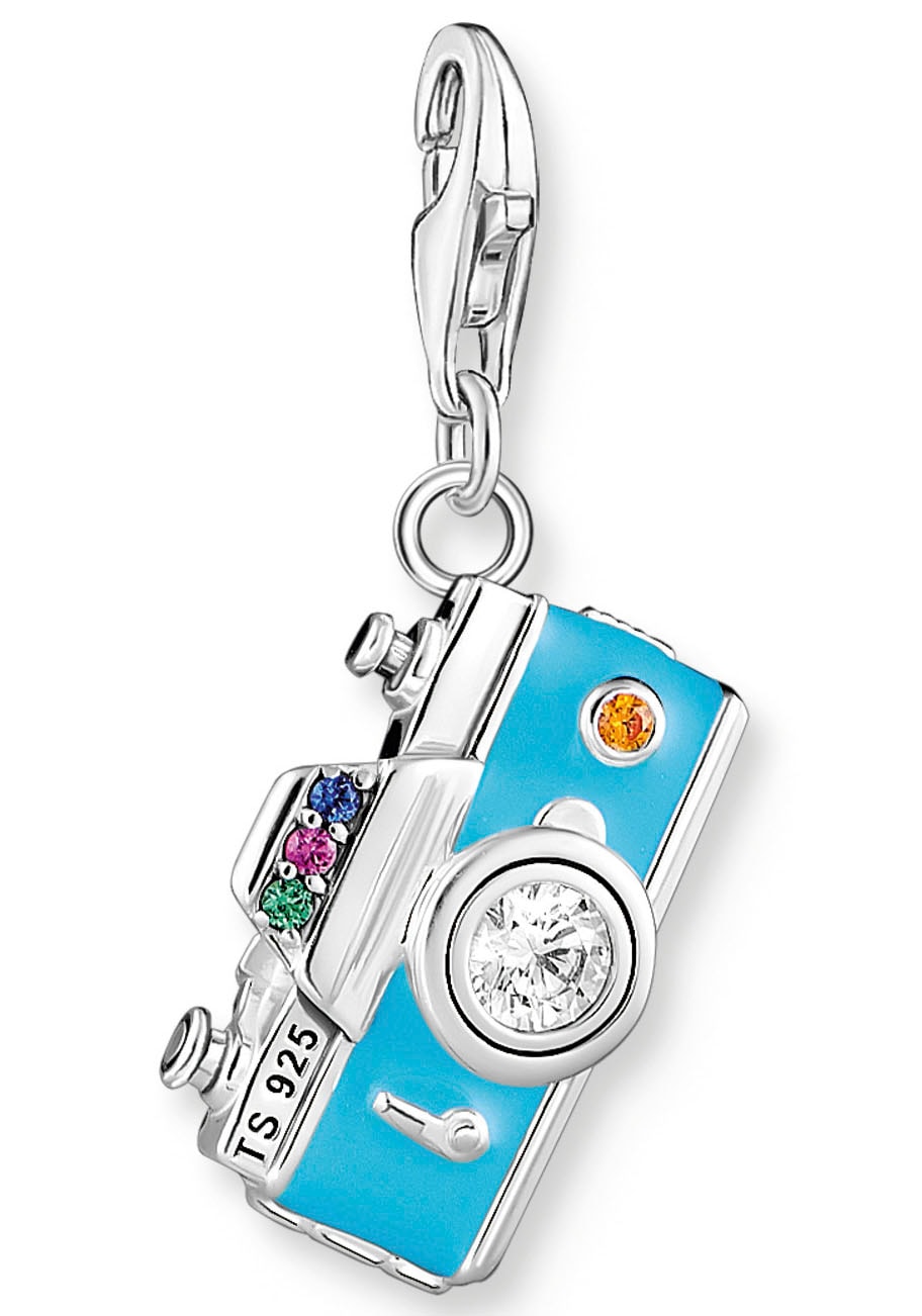 THOMAS SABO Damen Charm-Einhänger "Retro Kamera", blau, Silber 925 (recycelt), Charms, mit Glas-Keramik Stein