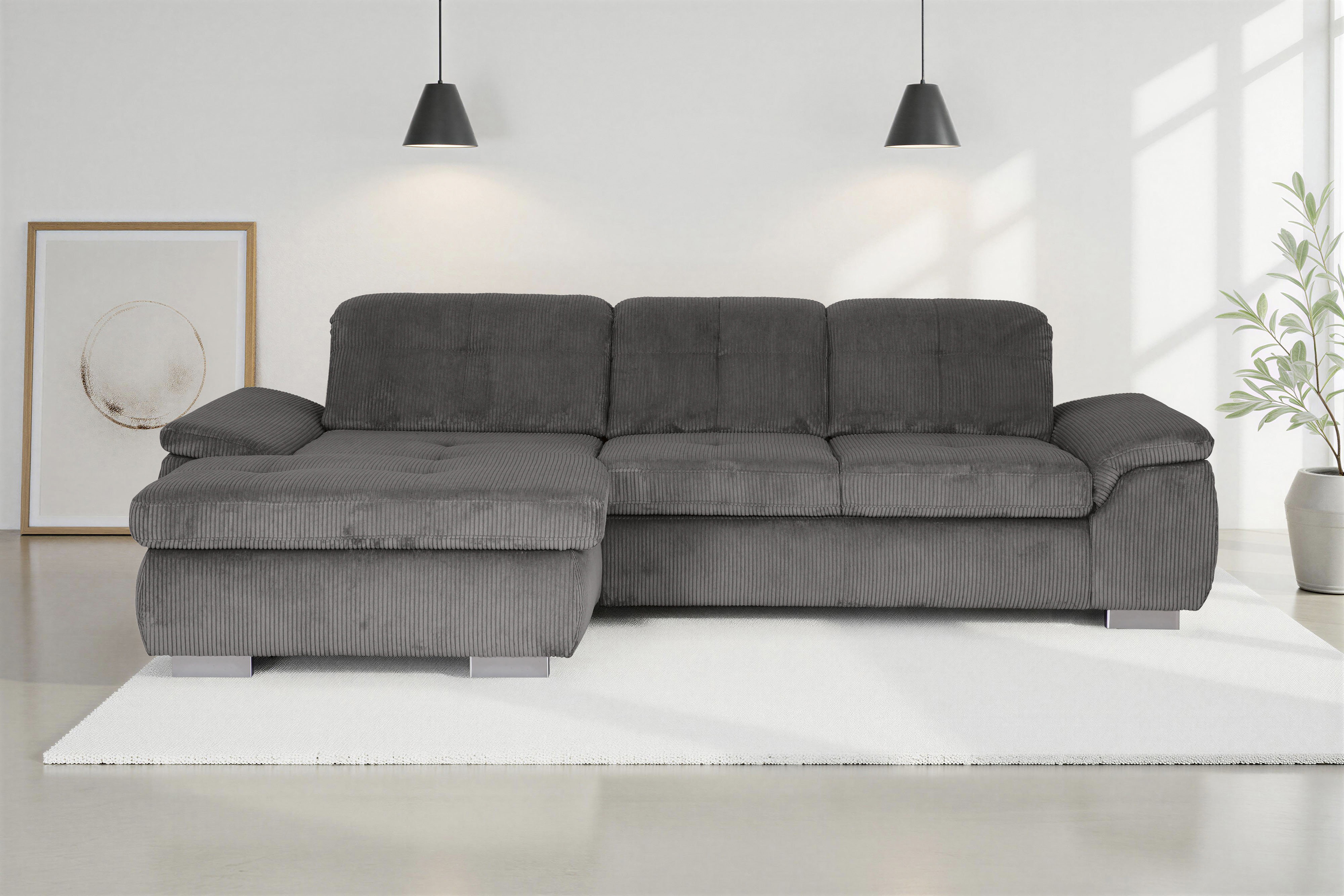 Die PlanBar Ecksofa "MP-IN16037 L-Form, Breite 289 cm, mit Federkern-Polsterung" mit Sitztiefenverstellung & Zierkissen