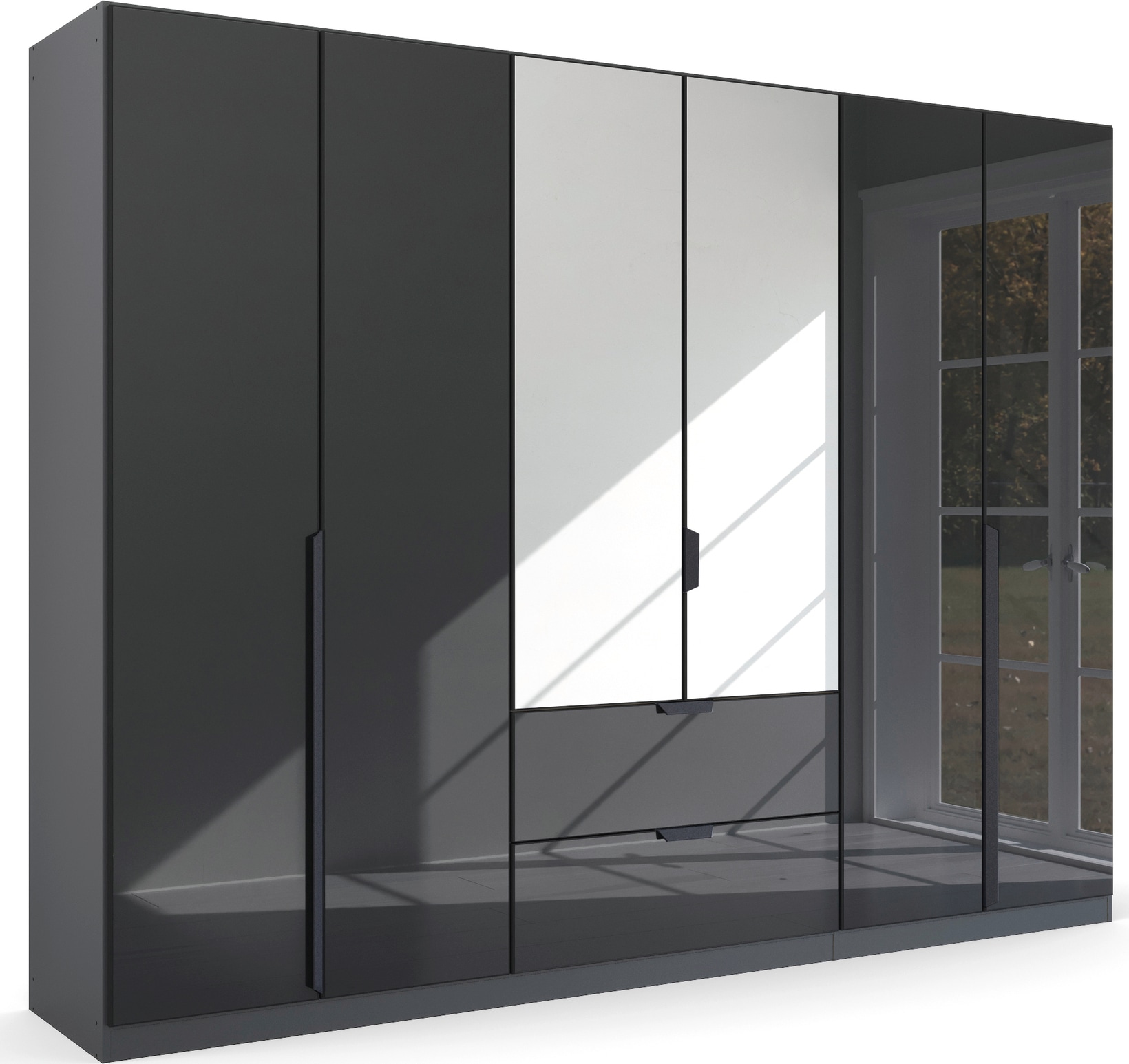 rauch Drehtürenschrank "Kleiderschrank Schrank Garderobe Ankleide MODERN BY QUADRA SPIN" Breiten: 181/226/271 cm, Höhe 210 cm, mit Spiegel und hochwertiger Glasfront, Stangengriff MADE IN GERMANY