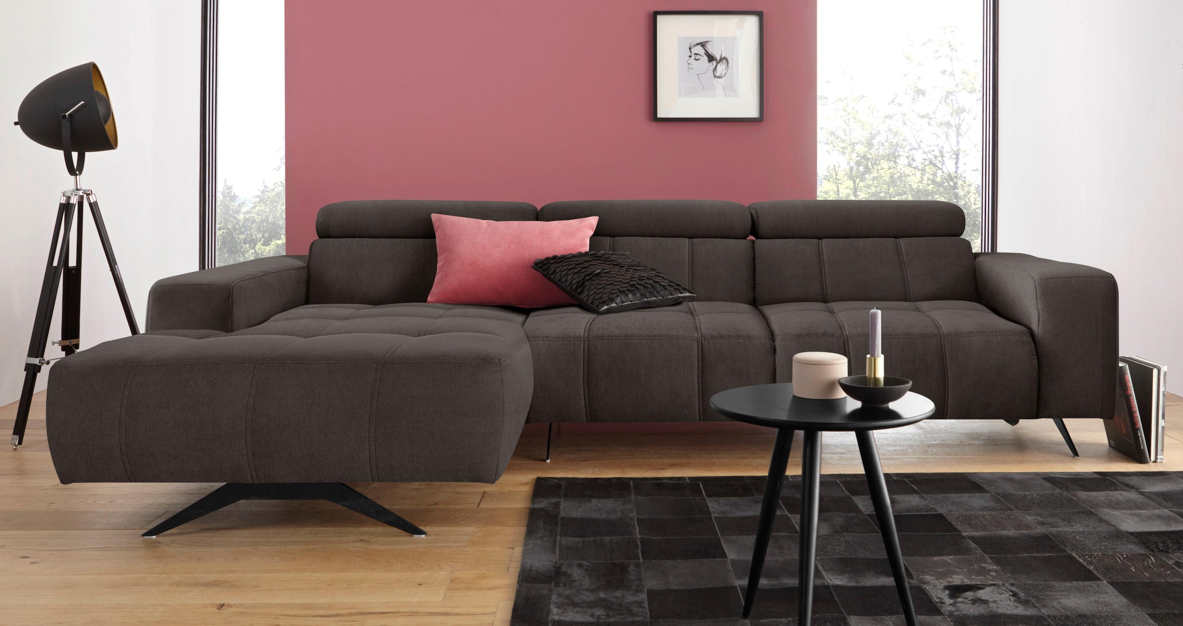 DOMO collection Ecksofa "Trento L-Form", wahlweise mit Kopfteilverstellung, günstig online kaufen