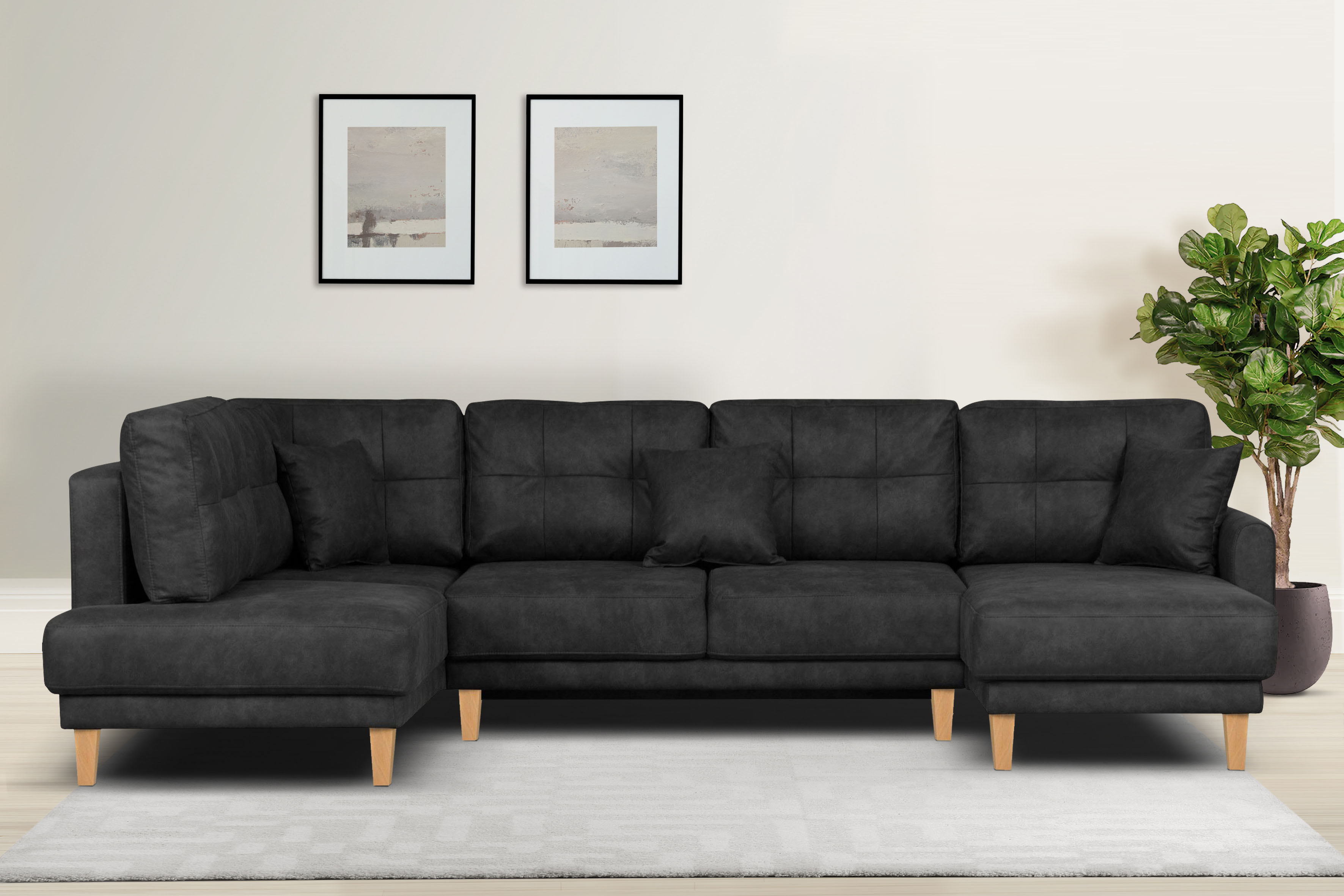 OTTO home Wohnlandschaft "TRIPLO U-Form wahlweise mit Schlaffunktion, B/T/H: 310/192/90 cm" Schlafsofa, auch mit Bettkasten, Steppung im Rückenkissen