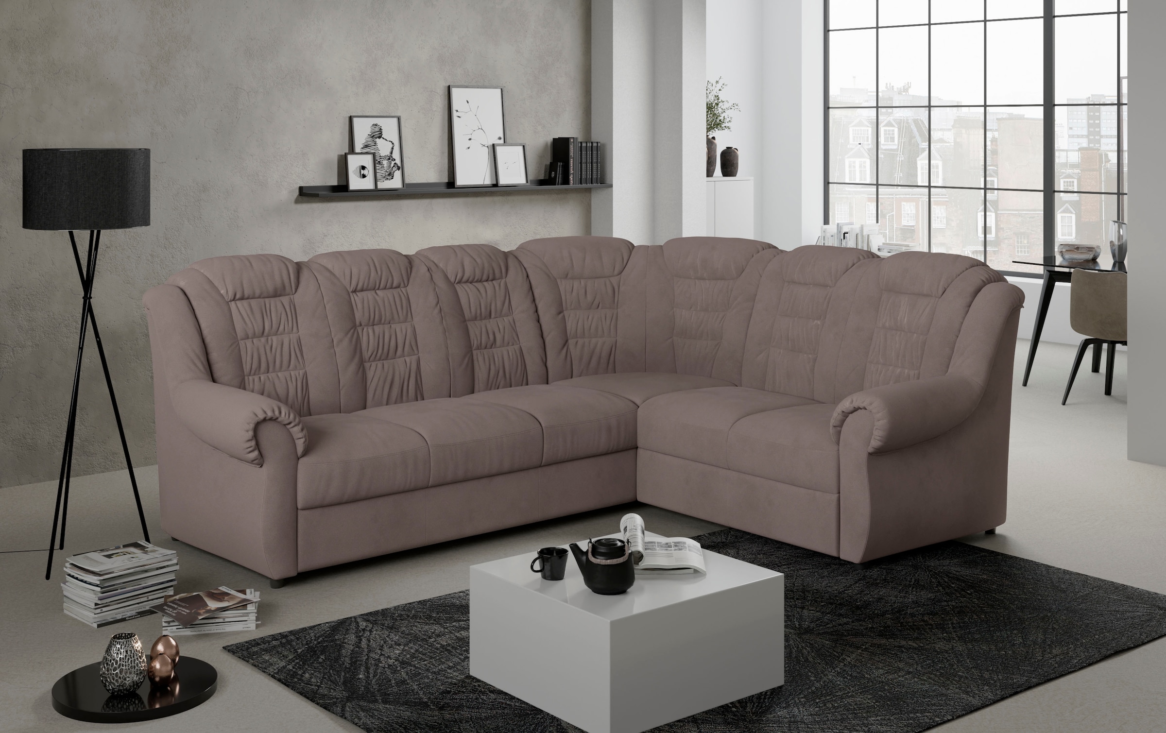 Home affaire Ecksofa »Boston L-Form«, mit hoher Rückenlehne, wahlweise mit Bettfunktion & Stauraum