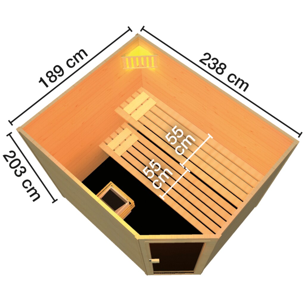 weka Sauna »Vaasa 3 Eck«, 7,5 kW Ofen mit ext. Steuerung