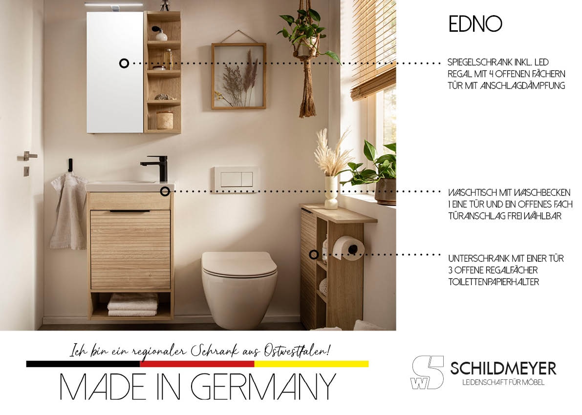 Schildmeyer Seitenschrank »Mads Nieschenschrank, Breite 45,5 cm«, (1 St.), Nischenschrank, 3 offenen Regelfächern und Toilettenpapierhalter