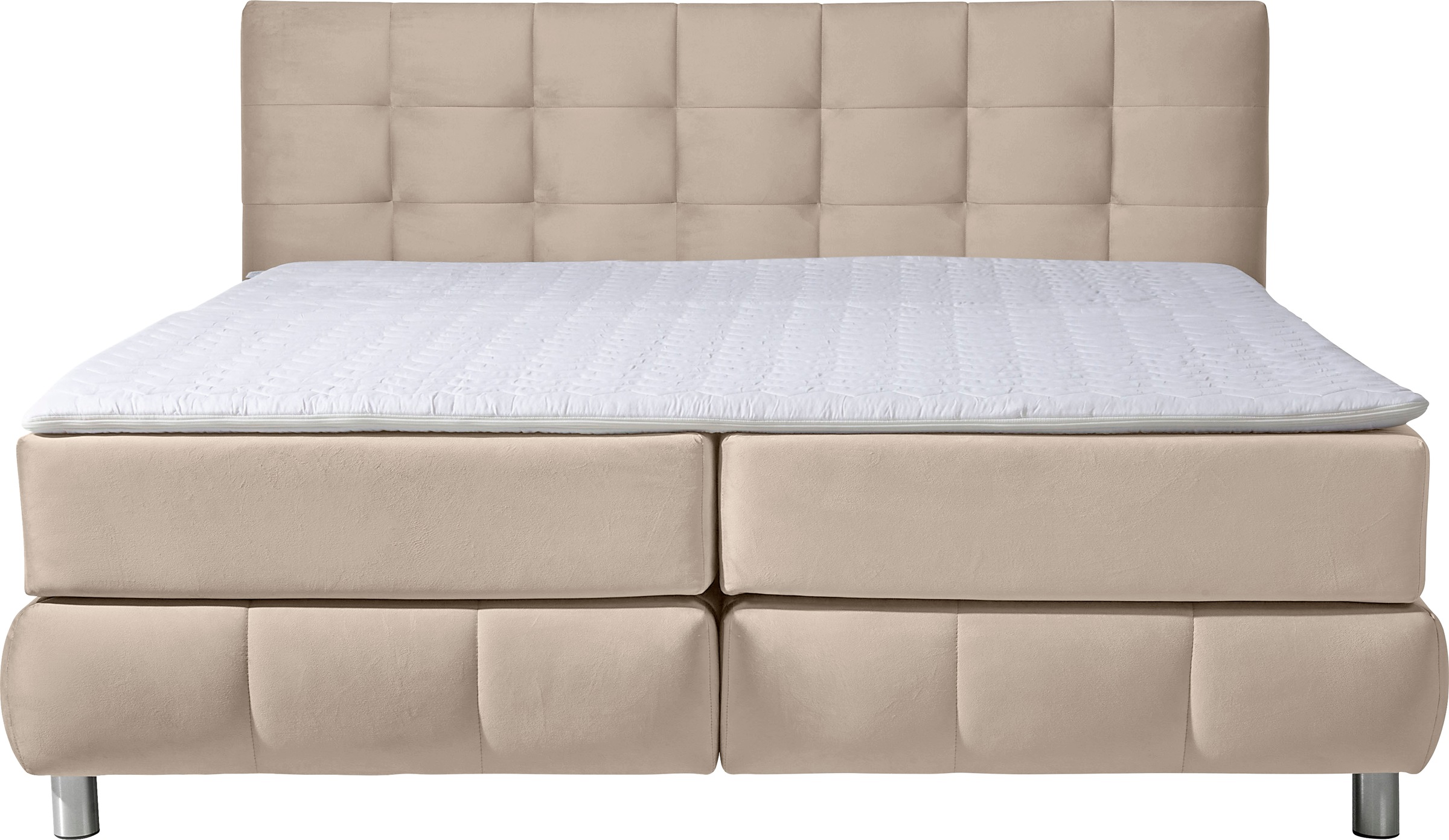 Boxspringbett HOME AFFAIRE "Salo", beige, B:194cm L:211cm, Struktur (100% Polyester);Bezug der Spiegelfläche Matratzendrell aus 100% Polyester;Samtoptik (100% Polyester), Komplettbetten, Boxspringbett, incl. Topper, 6 Breiten, 2 Härtegrade, TFK auch in Hä 2