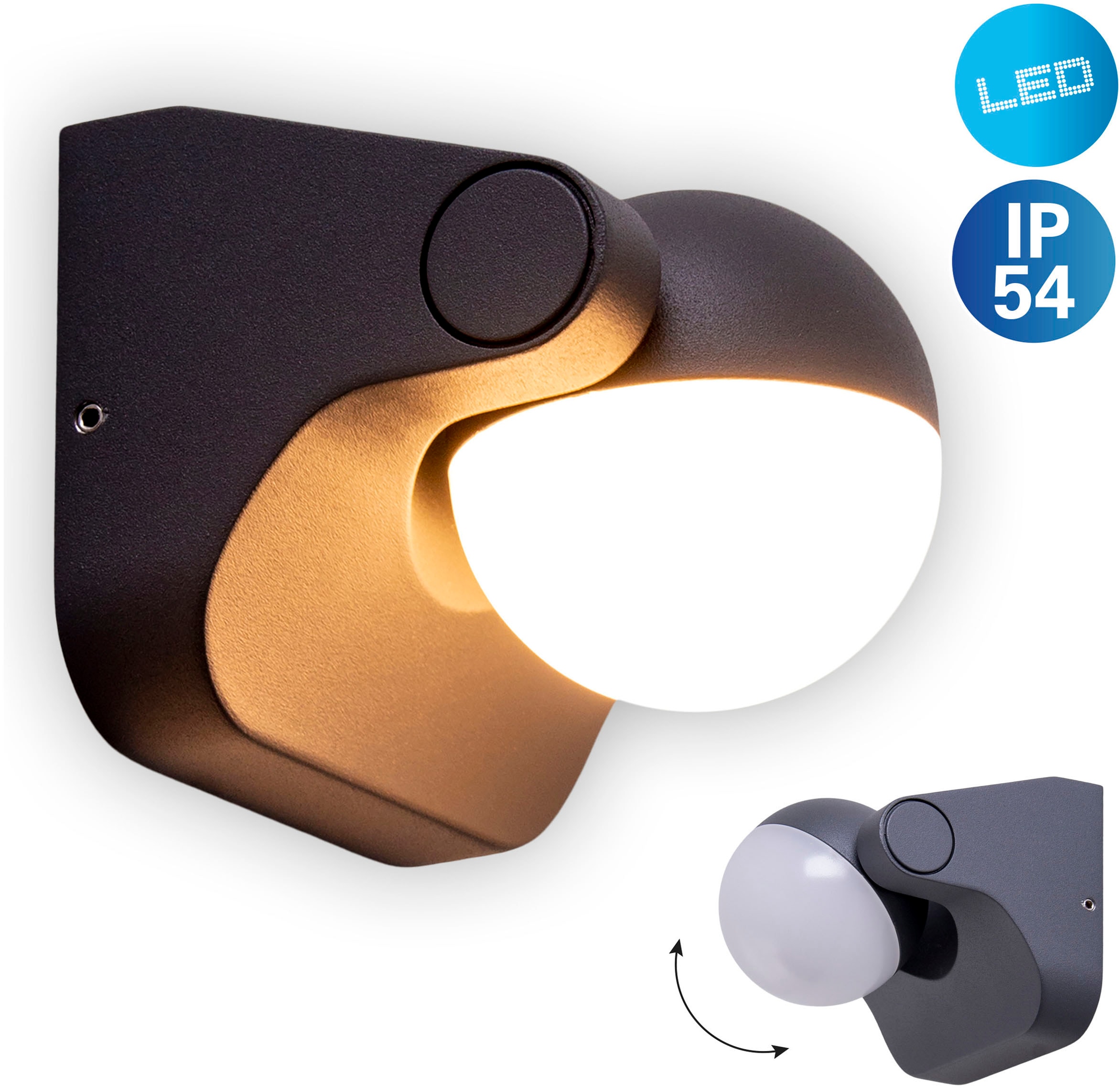 näve LED Außen-Wandleuchte "Pallas" 1 Stk. Warmweiß schwenkbar anthrazit wa günstig online kaufen