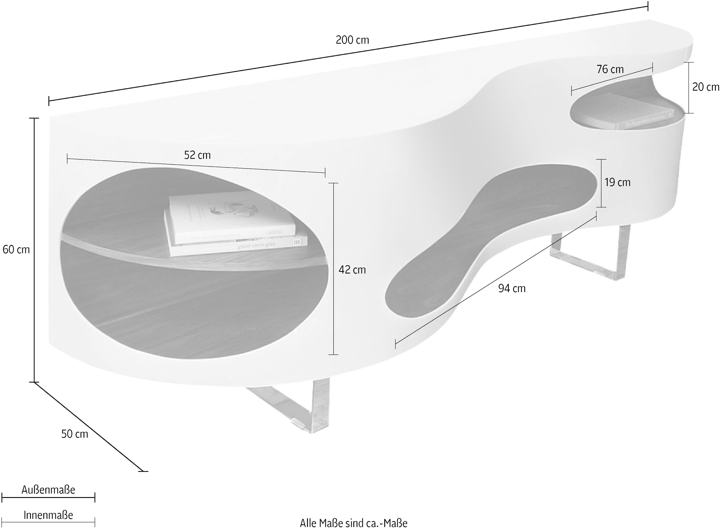 SalesFever Sideboard »Slough - Stilvolle Kommode«, Kommode in extravaganter Form, Breite 200 cm