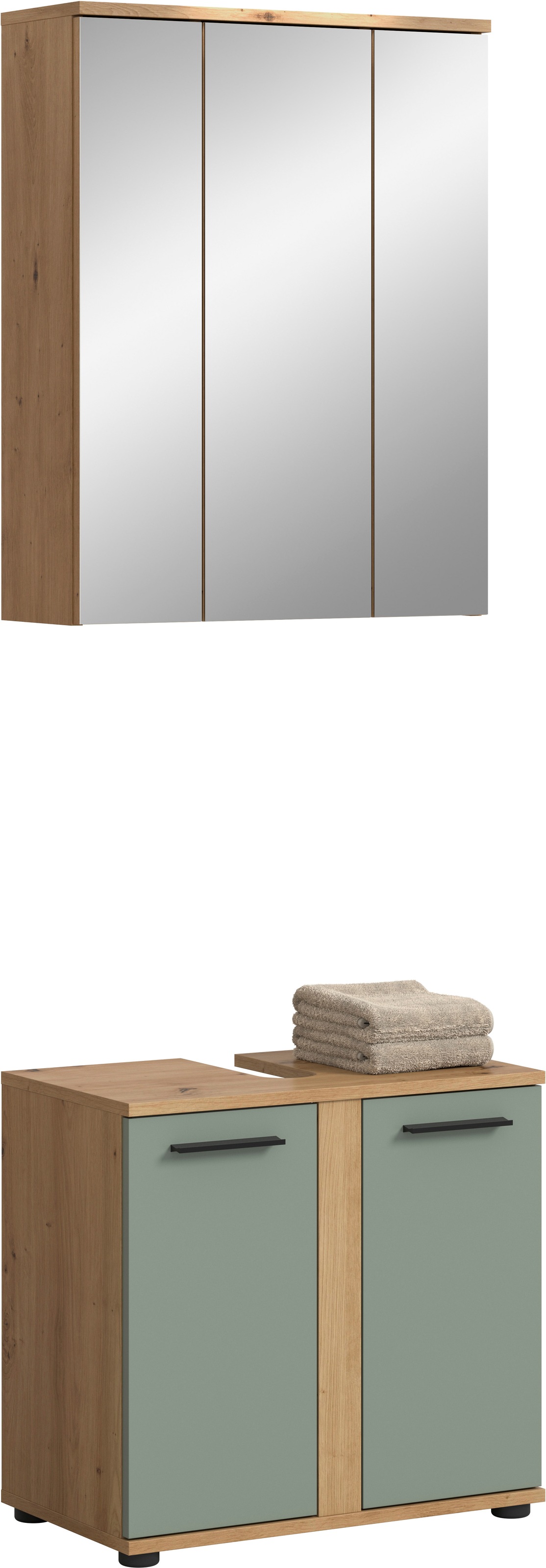 welltime Badmöbel-Set "LUCCA, 2- teilig, Waschbeckenunterschrank, Spiegelschrank" Set, bestehend aus: 1x Waschbeckenunterschrank & 1x Spiegelschrank, 2 Stk. tlg.