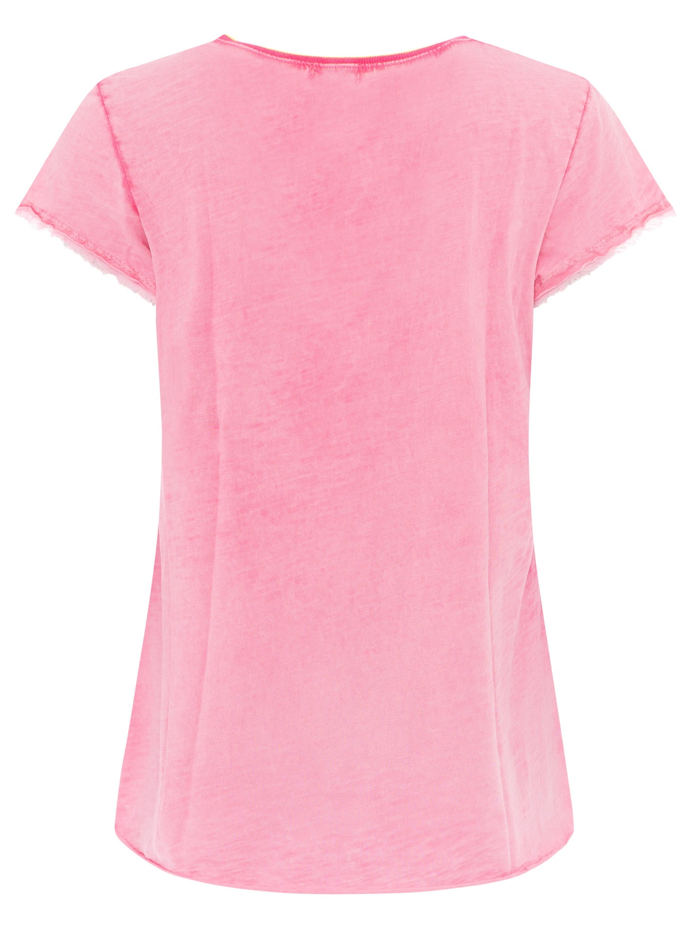 Zwillingsherz Kurzarmshirt »"Positive Mind Neonkante"« ausgefranste Kanten, V-Ausschnitt mit Neonkante, kurzarm, Stempeldruck