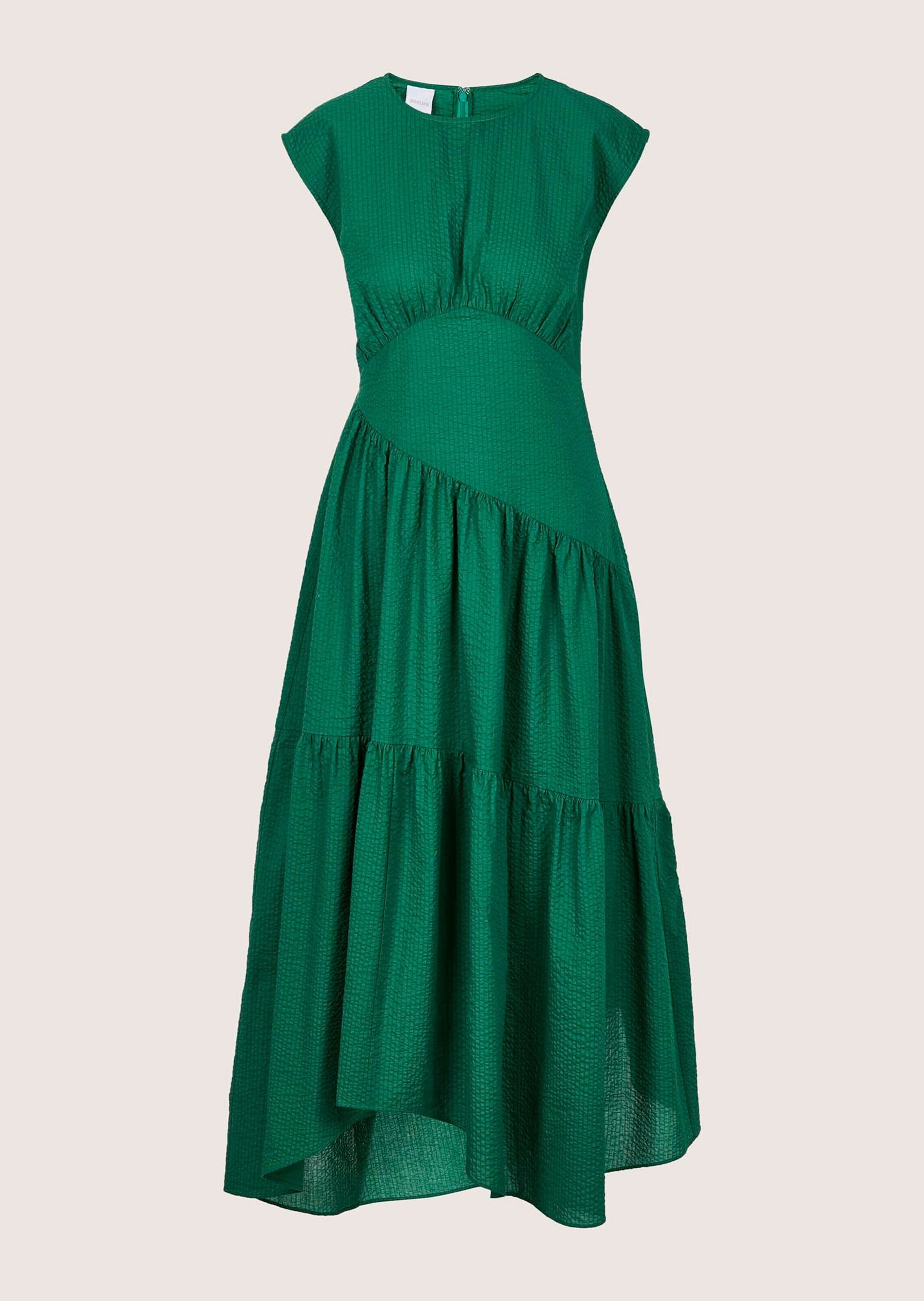 Midikleid MADELEINE "Midikleid Baumwollkleid mit Stufenrock", Damen, Gr. 46, N-Gr, grün, Obermaterial: 100% Baumwolle CO., Modern, figurumspielend, Kleider Midikleid, Kleid mit asymetrischen Stufenrock und modernen Teilungsnähten