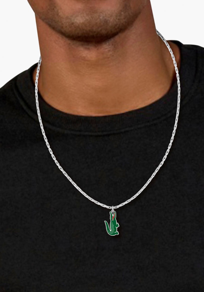 Kette mit Anhänger LACOSTE "ARTHOR", grün (edelstahlfarben, grün), Halsketten, Herren, Edelstahl, L: 56, mit Emaille 4