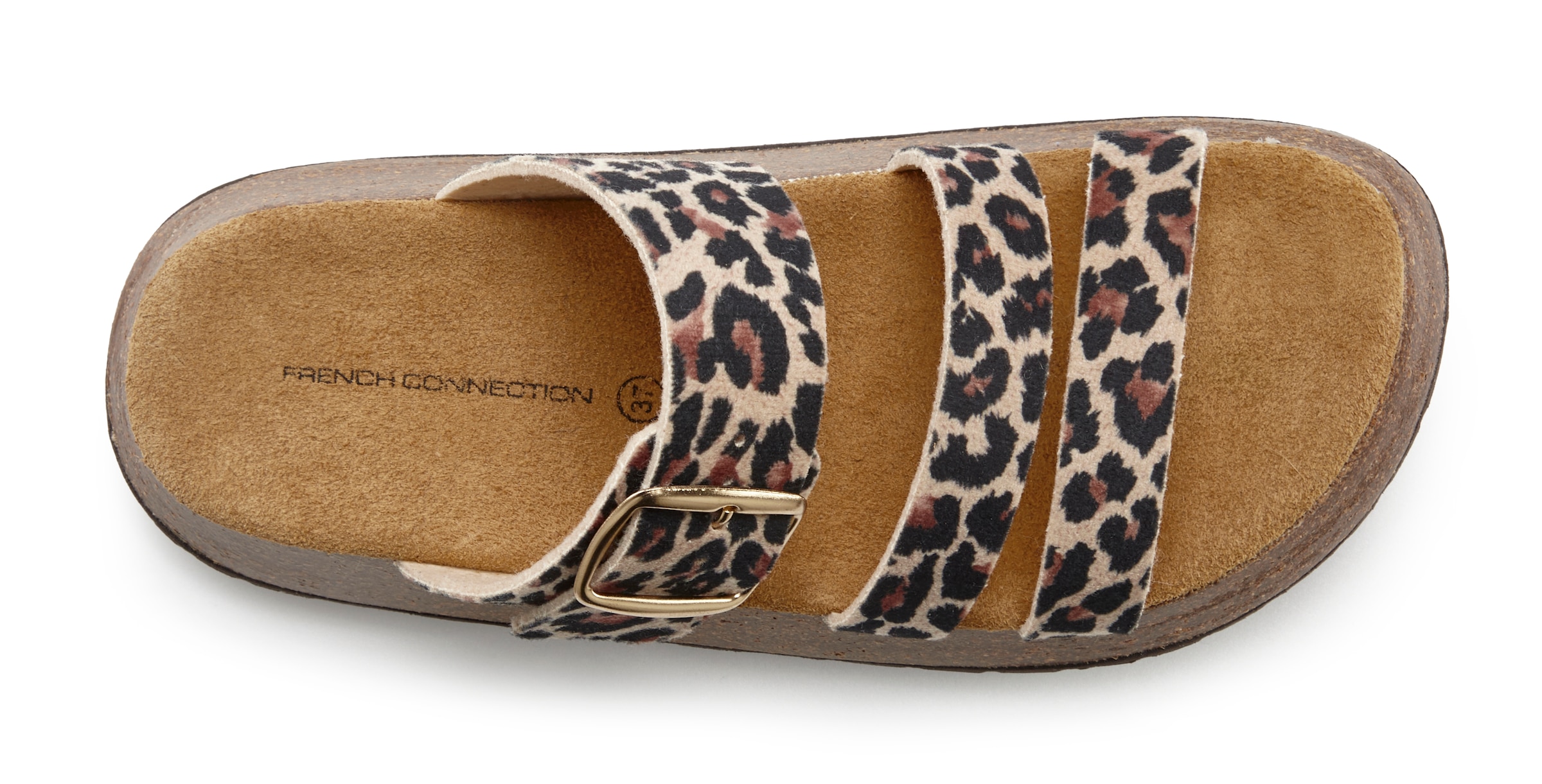French Connection Pantolette, Mule, Sandale, offener Schuh aus Leder mit Korkfußbett