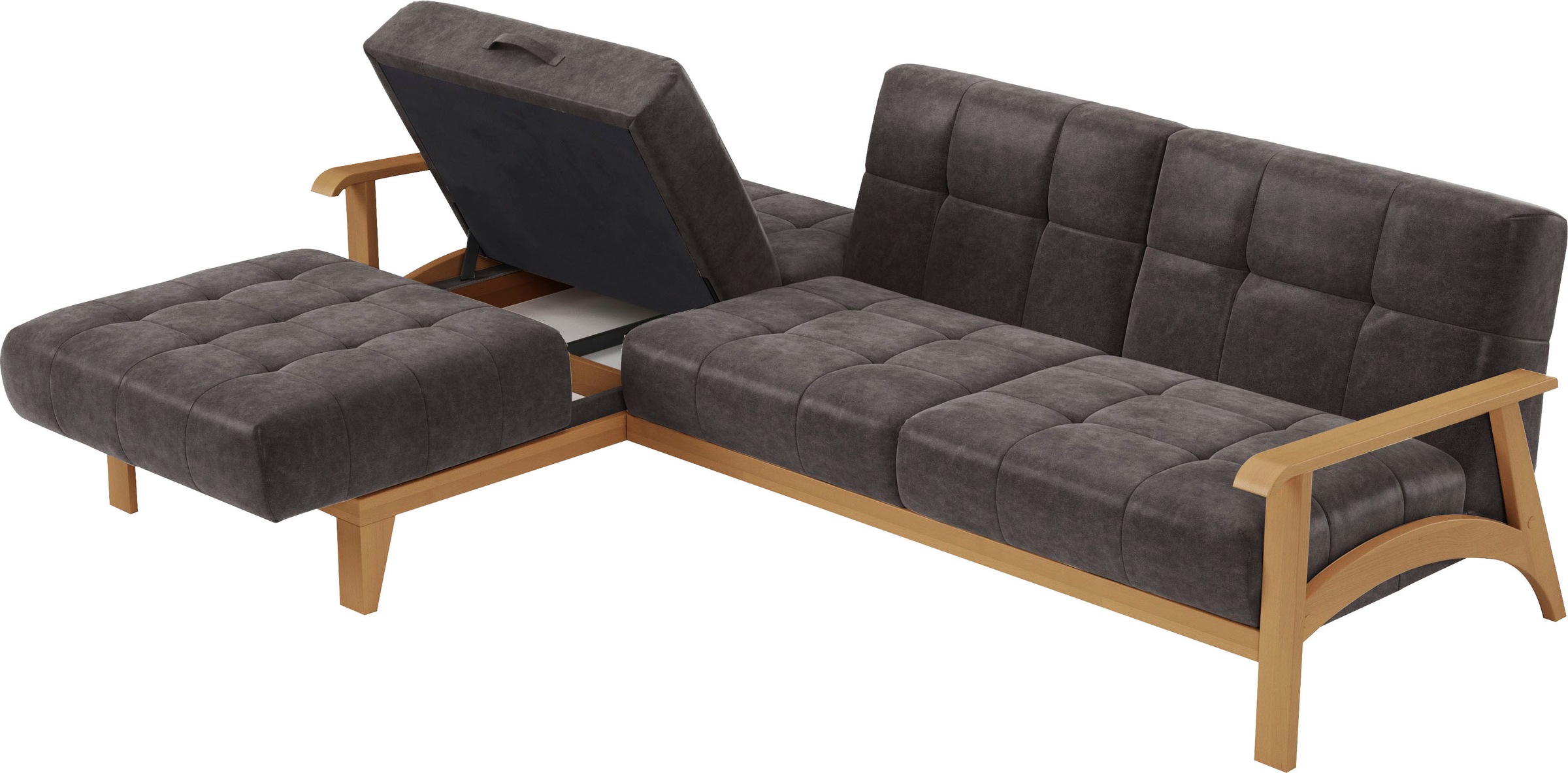 sit&more Ecksofa »Billund L-Form«, Armlehnen aus eichefarbigem Buchenholz, verschiedene Bezüge und Farben