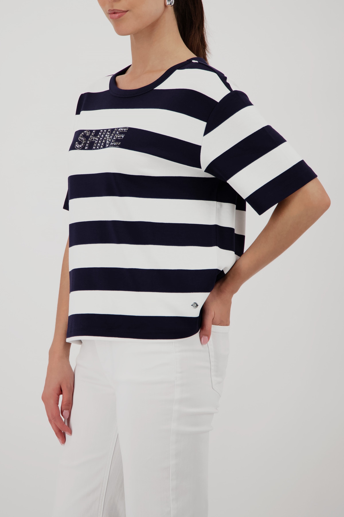 Monari Sweatshirt »Sweatshirt Basic Ringel+Schmuck«, Regular fit mit Strasssteinen
