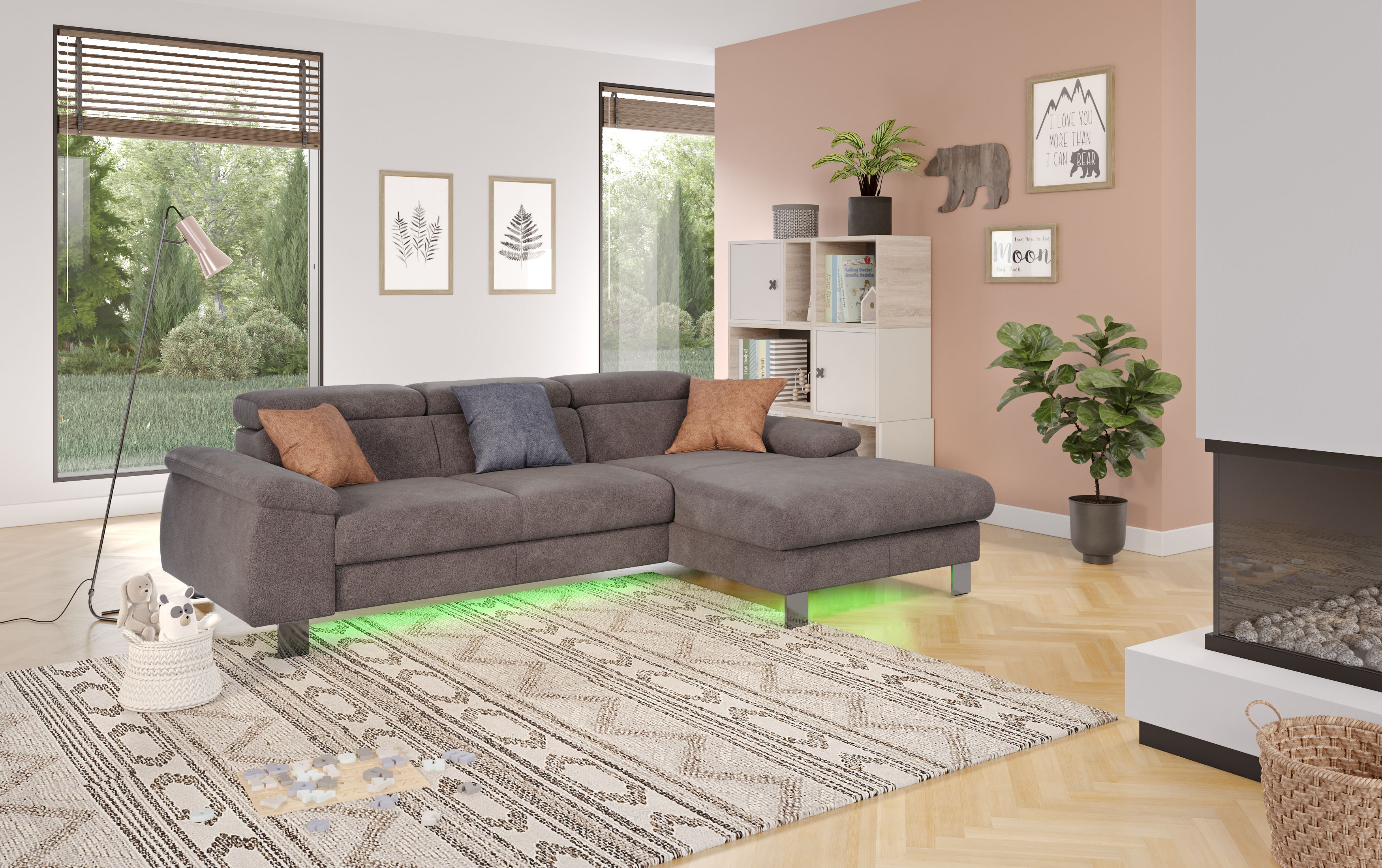 COTTA Ecksofa "Komaris L-Form, B: 244 cm" mit Kopfteilverstellung, optional Schlaffunktion, Bettkasten & Licht