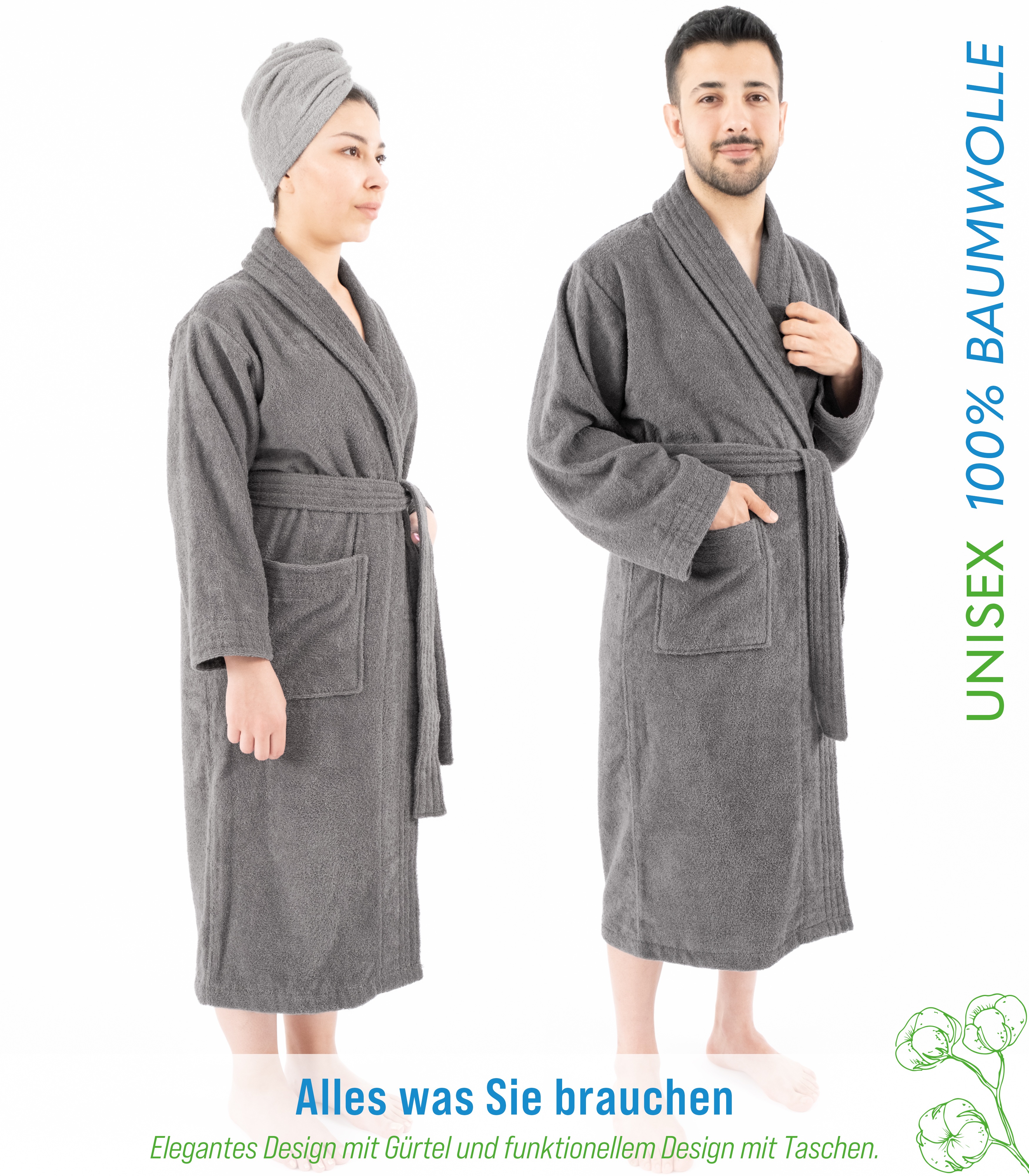 Thumbnail - HAMMETEX Bademantel "Bademantel 100% Baumwolle Unisex, 400 GSM, Weich & Saugfähig" Packung, ideal für Sauna & Spa, Hotel...