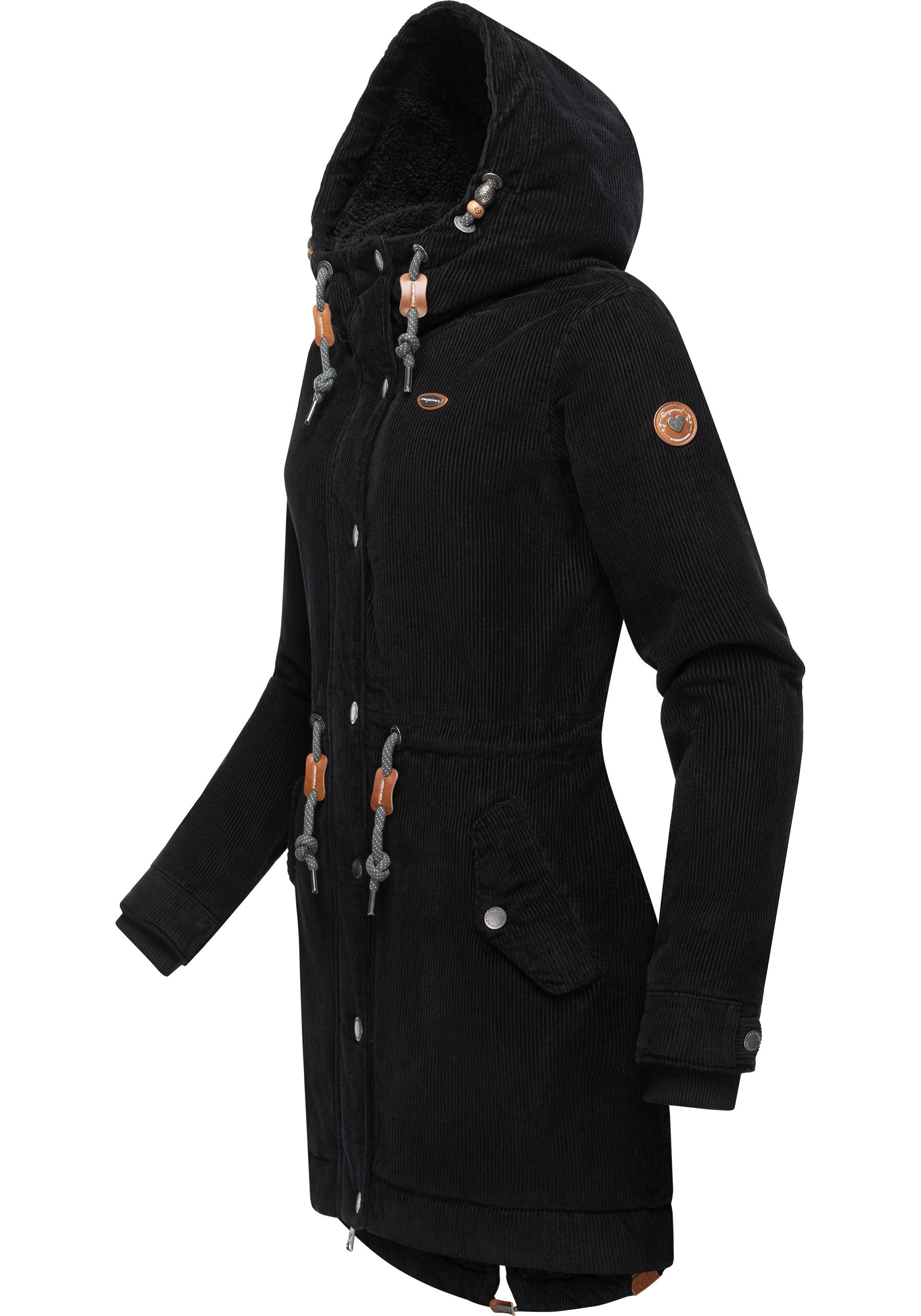 Ragwear Winterjacke »Canny Corduroy«, mit Kapuze, stylischer Damen Cordmantel mit Kapuze