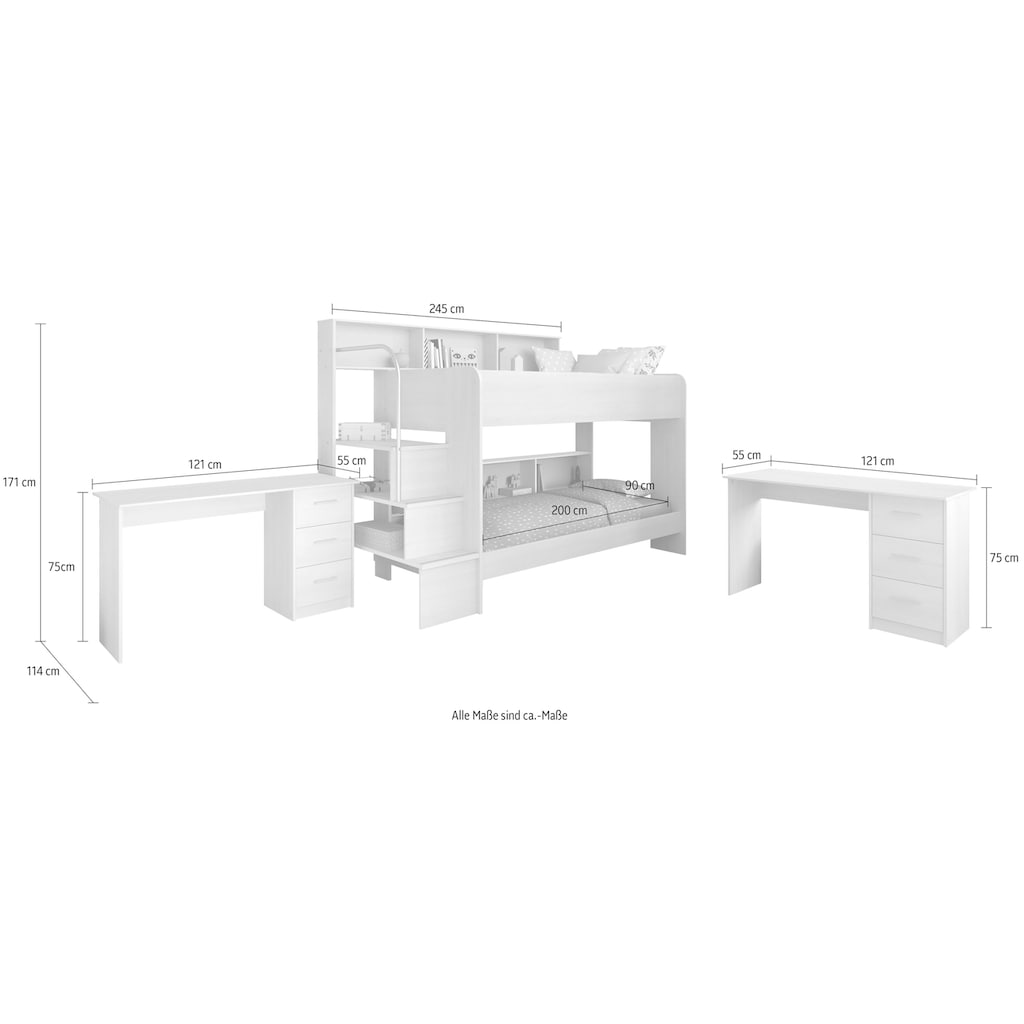 Parisot Jugendzimmer-Set »Bibop«, (3 St., Etagenbett, zwei Schreibtische)