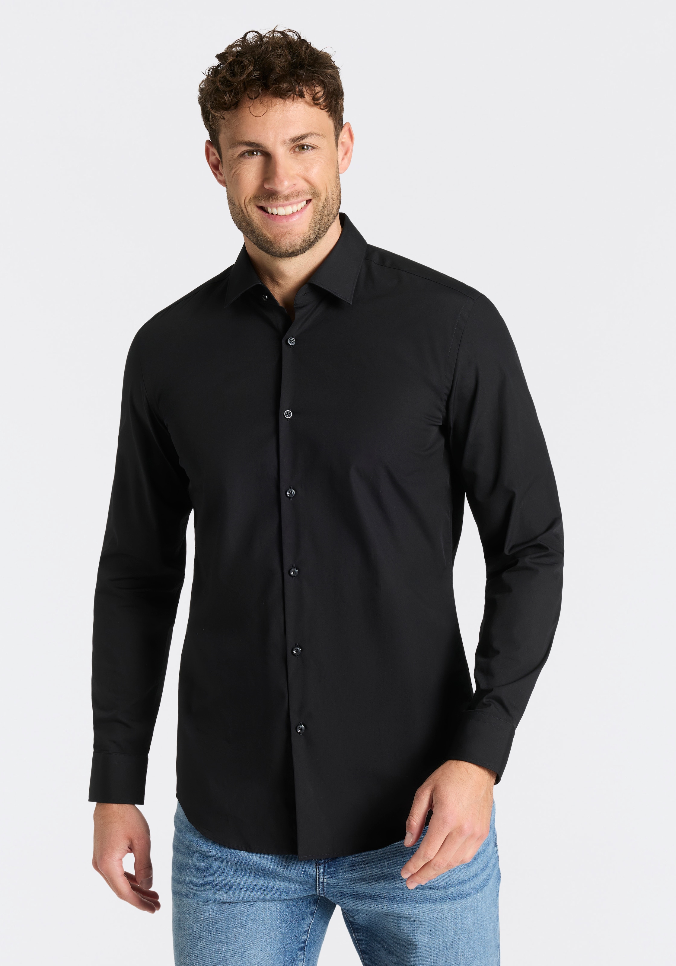 HUGO Langarmhemd "Kenno" Slim-Fit Hemd aus bügelleichter Baumwoll-Popeline günstig online kaufen