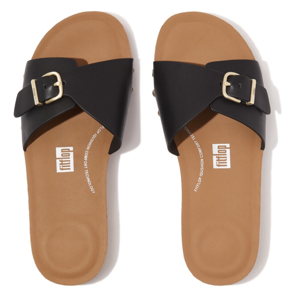 Pantolette »IQUSHION ADJUSTABLE BUCKLE LEATHER SLIDES«, Sommerschuh, Schlappen mit...