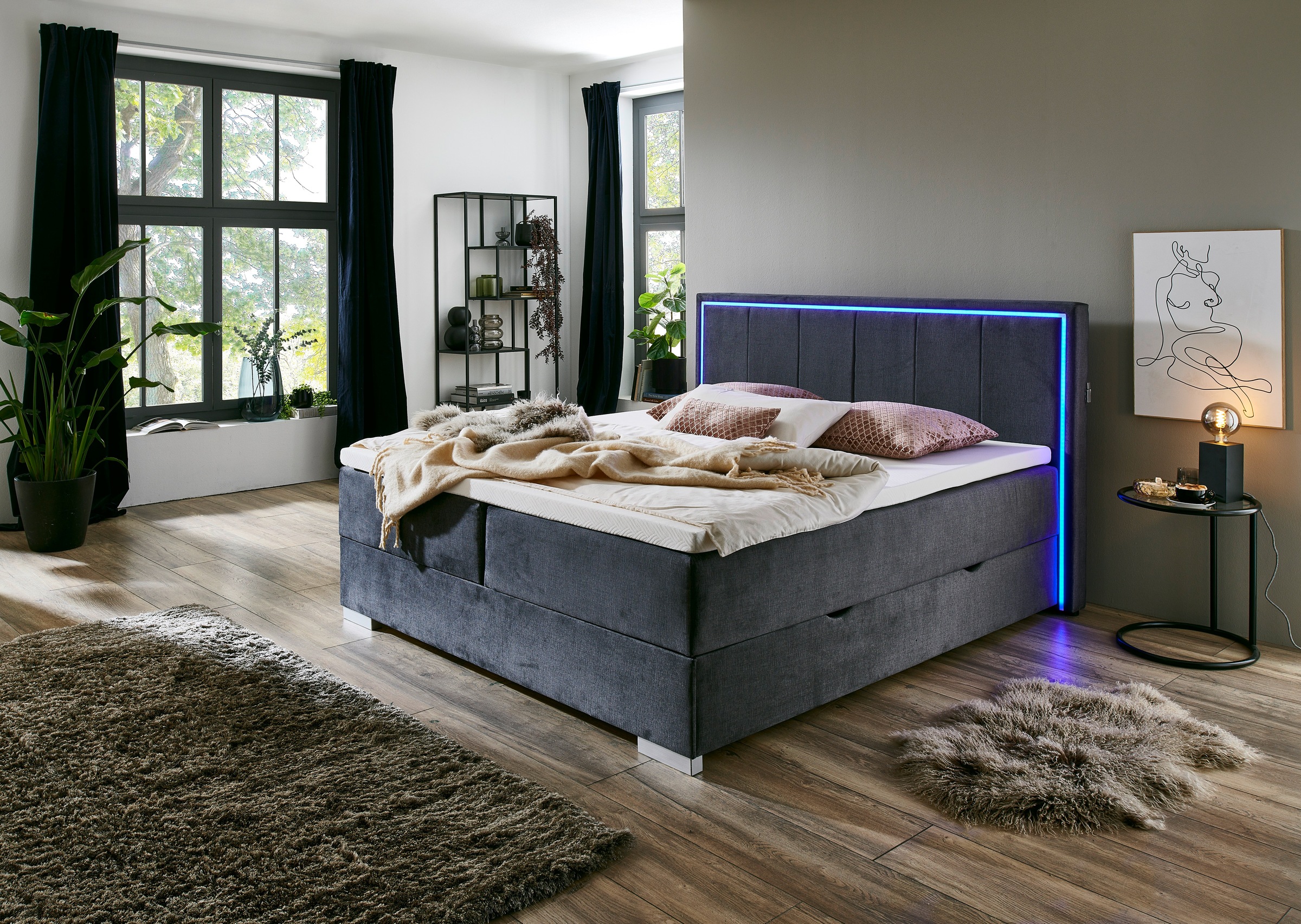 meise.möbel Boxbett »Colorado«, inkl. LED-Beleuchtung im Kopfteil, Bettkasten und Topper