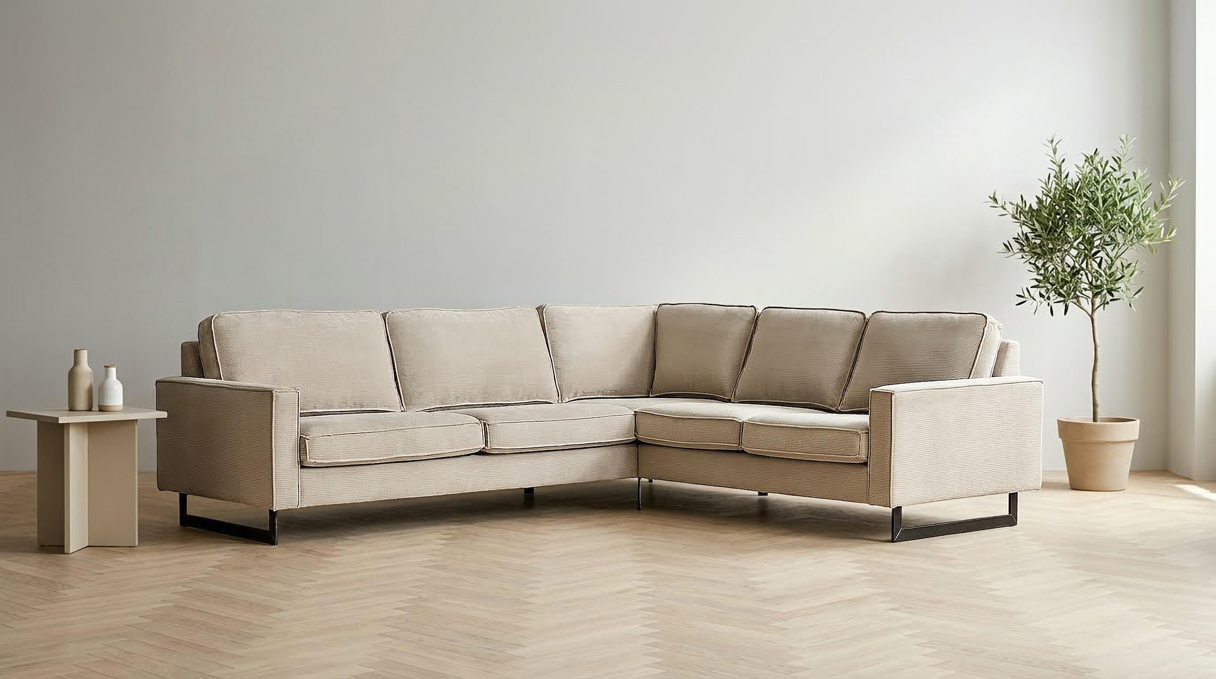 Home affaire Ecksofa »Pinto, XXL, 250/290 cm, langer Schenkel, Ottomane« Cord, Chenille, Lederoptik, mit Keder, Metallfüße, Wellenunterfederung