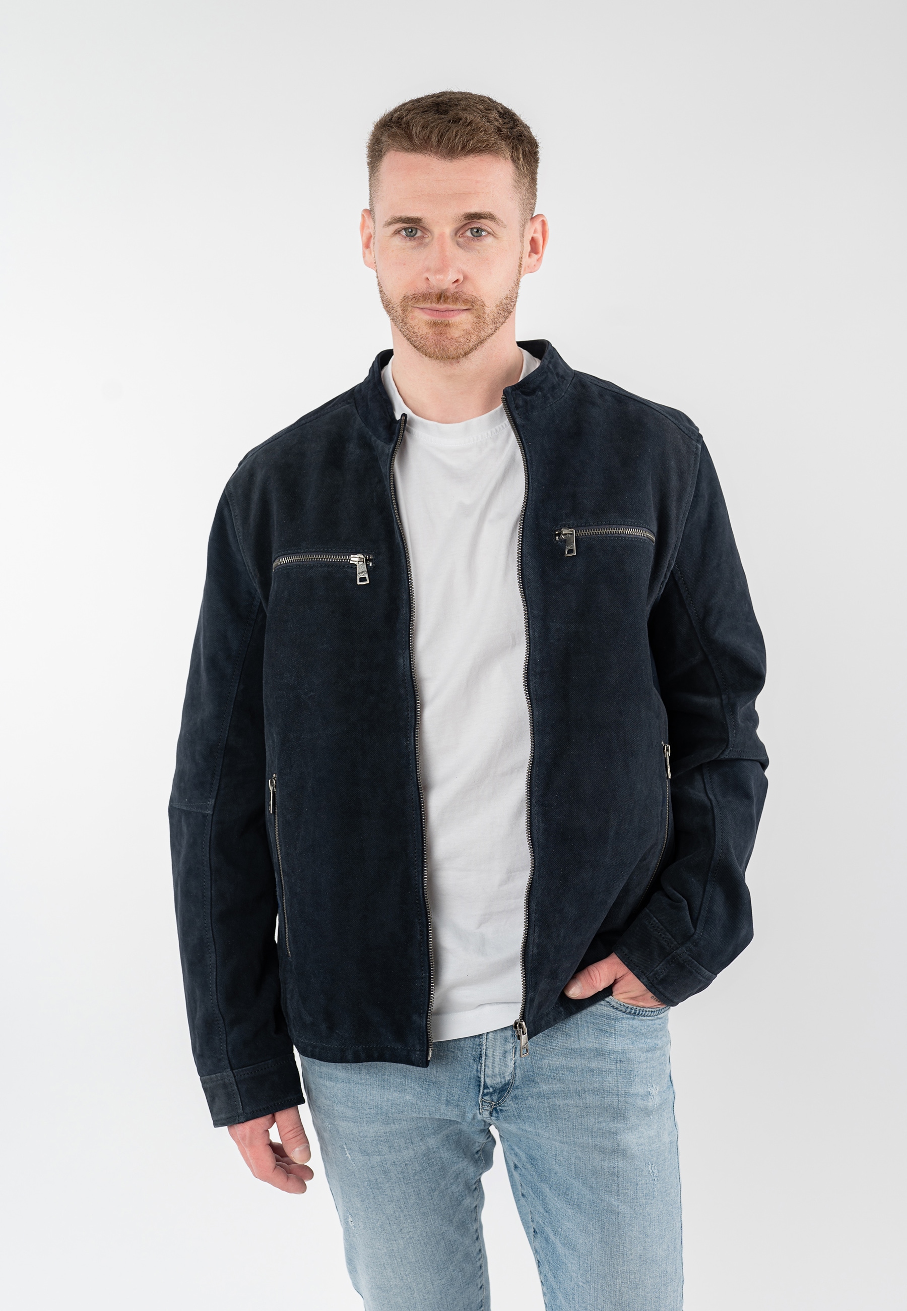 Mauritius Lederjacke "MMBerat" aus Veloursleder in Denim-Struktur günstig online kaufen