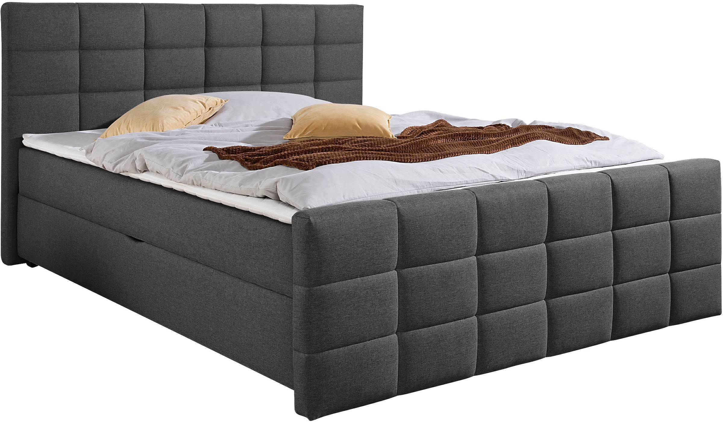Boxbett HOME AFFAIRE, B:167cm L:220cmanthrazit, Komplettbetten, Boxbett mit Bettkasten und Fußteil, inkl. Topper